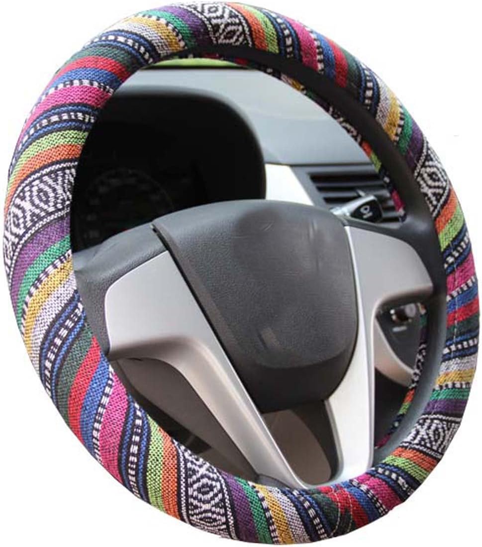 Detalle de Istn 2018 Ethnic Style Coarse Flax Cloth Steering Wheel Cover, 15" (Medium) – Anti-Slip and Sweat Absorption