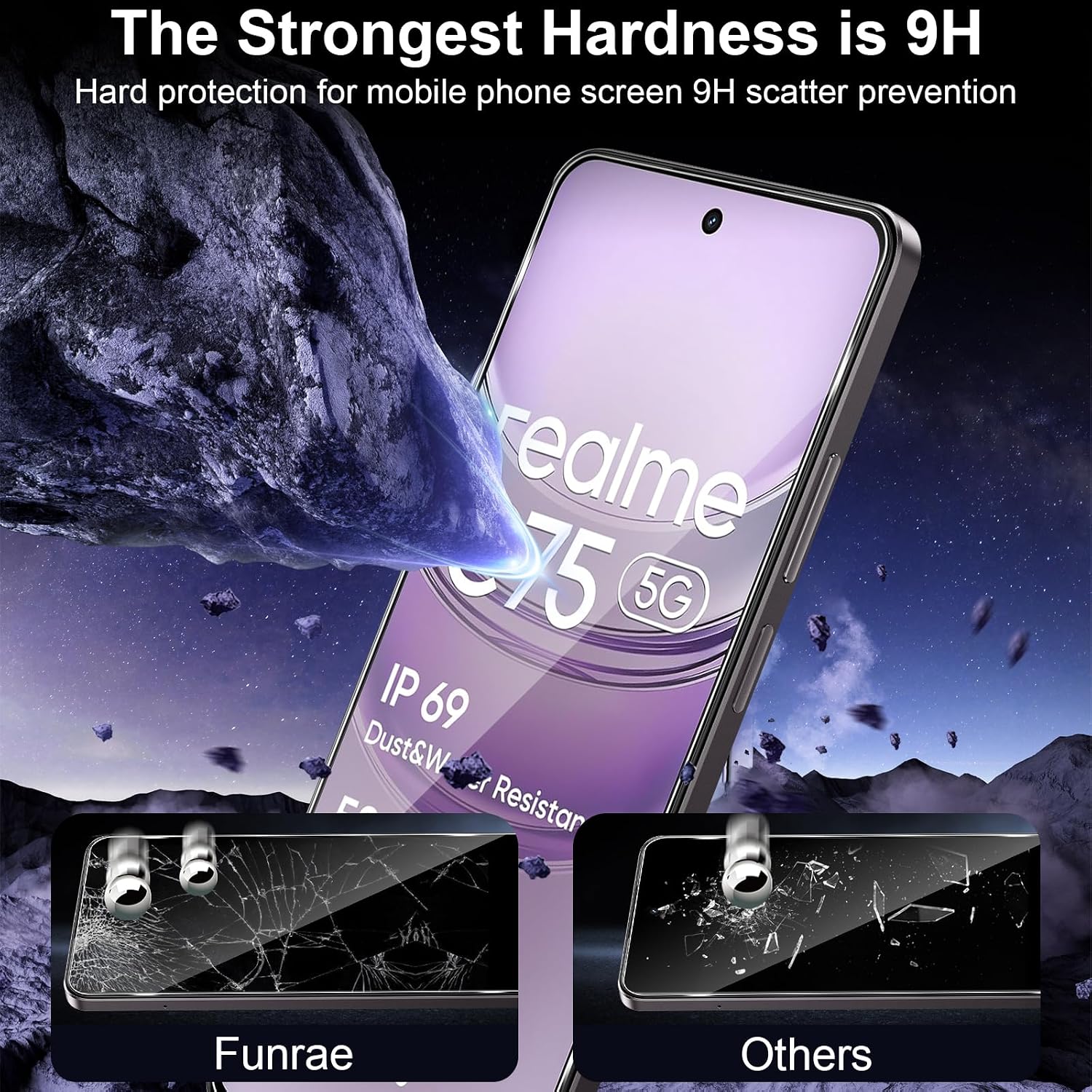 Detalle de Funrae Panzerglas-Schutzfolie für Realme C75 5G – 2x Displayschutz & 2x Kamera-Schutzfolie, 9H, blasenfrei