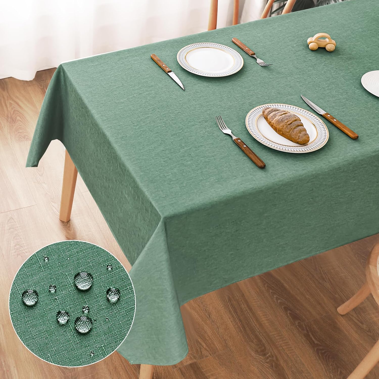 AooHome Tischdecke abwaschbar Grün (Leinen-Optik) 140x240 cm – wasserabweisend mit Lotuseffekt