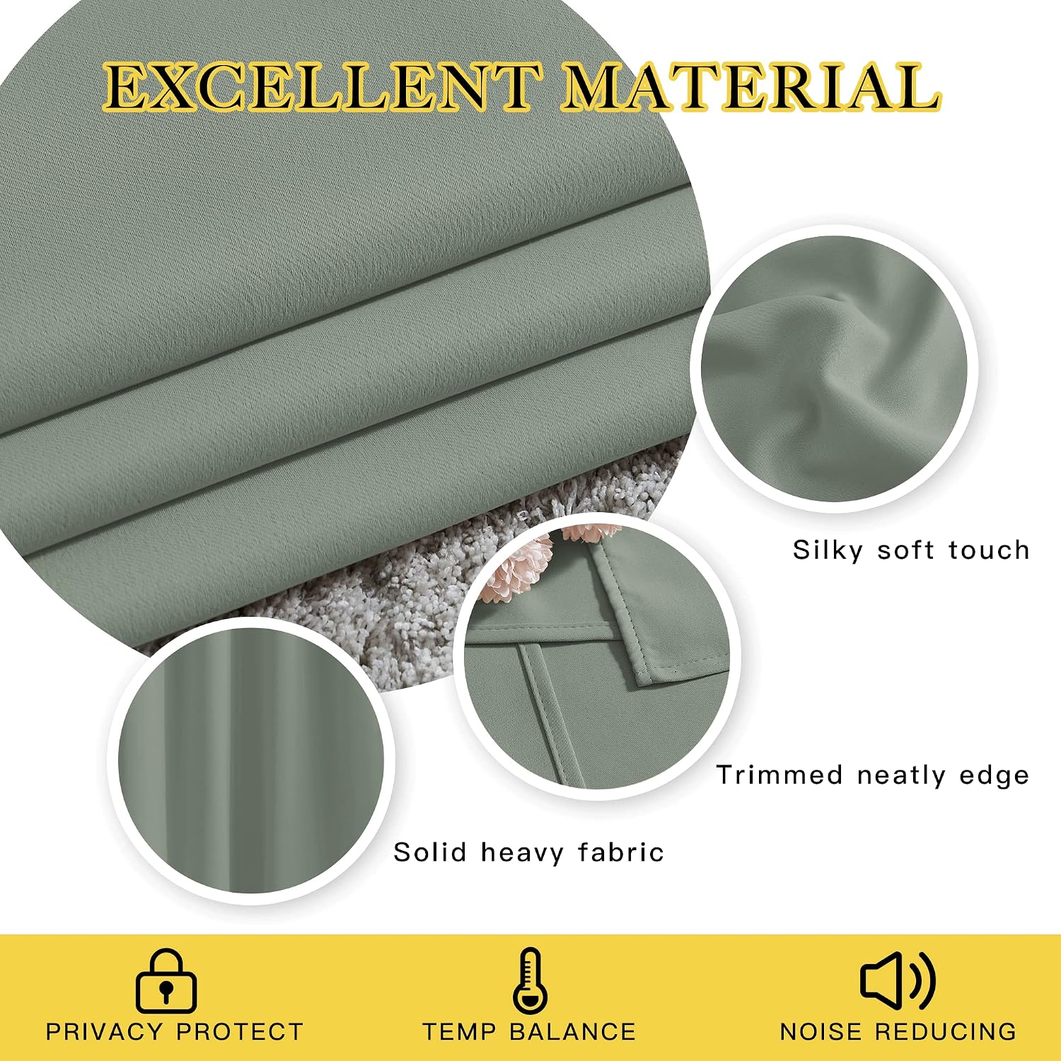 Detalle de NICETOWN NTGMBLKSLD2-52GM2ALL Blackout Curtains, Sage Green, 2 Panels, 84-Inch