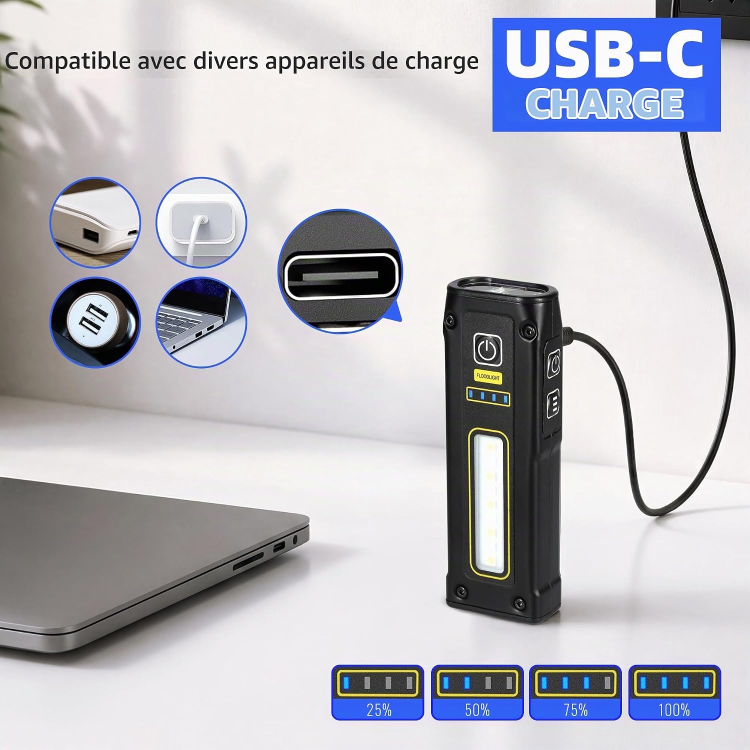 Thumbnail 4 de DARKBEAM B203 UV-zaklamp met 365 en 395 nm, COB-zijlicht en USB-C