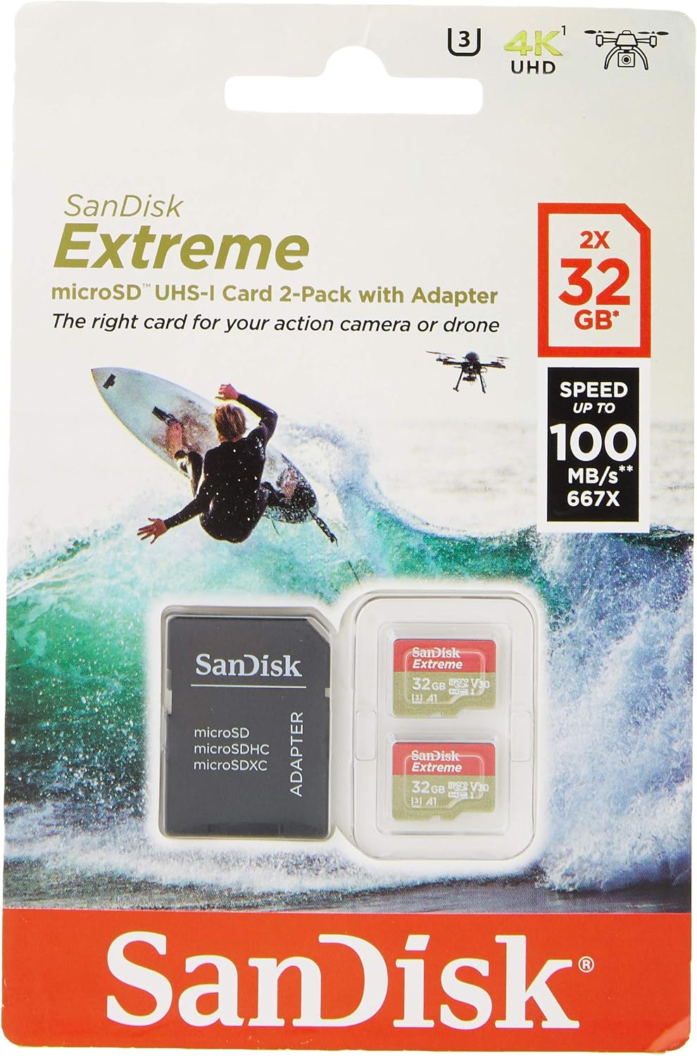Detalle de SanDisk Extreme 32 GB microSDXC Twin Pack – UHS-I, U3/V30, A1 App Performance