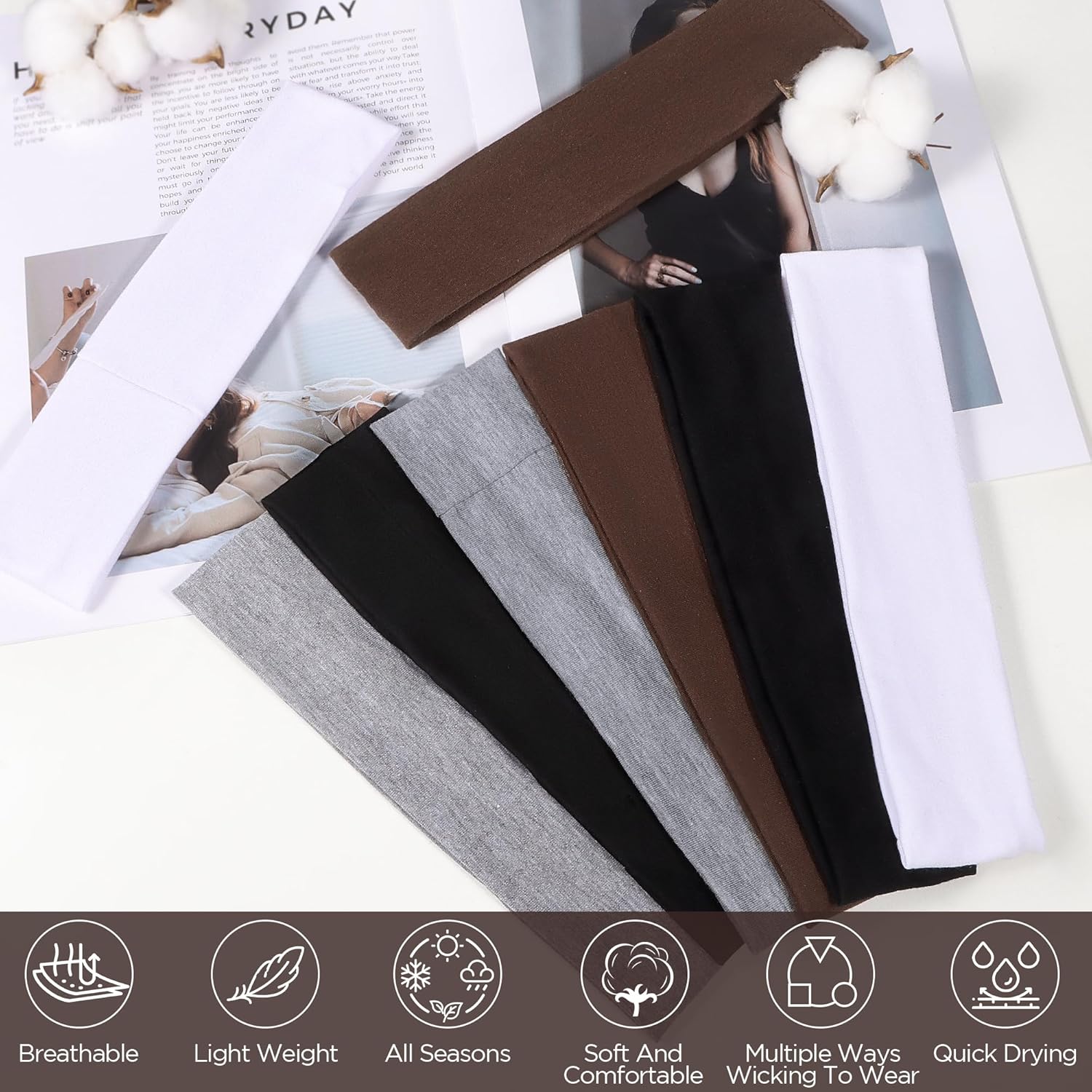 Thumbnail 3 de Ztomine Headbands for Women (8-Pack) — Stretchy Non-Slip Soft Cotton Hair Bands for Sports, Workout, Yoga and Running