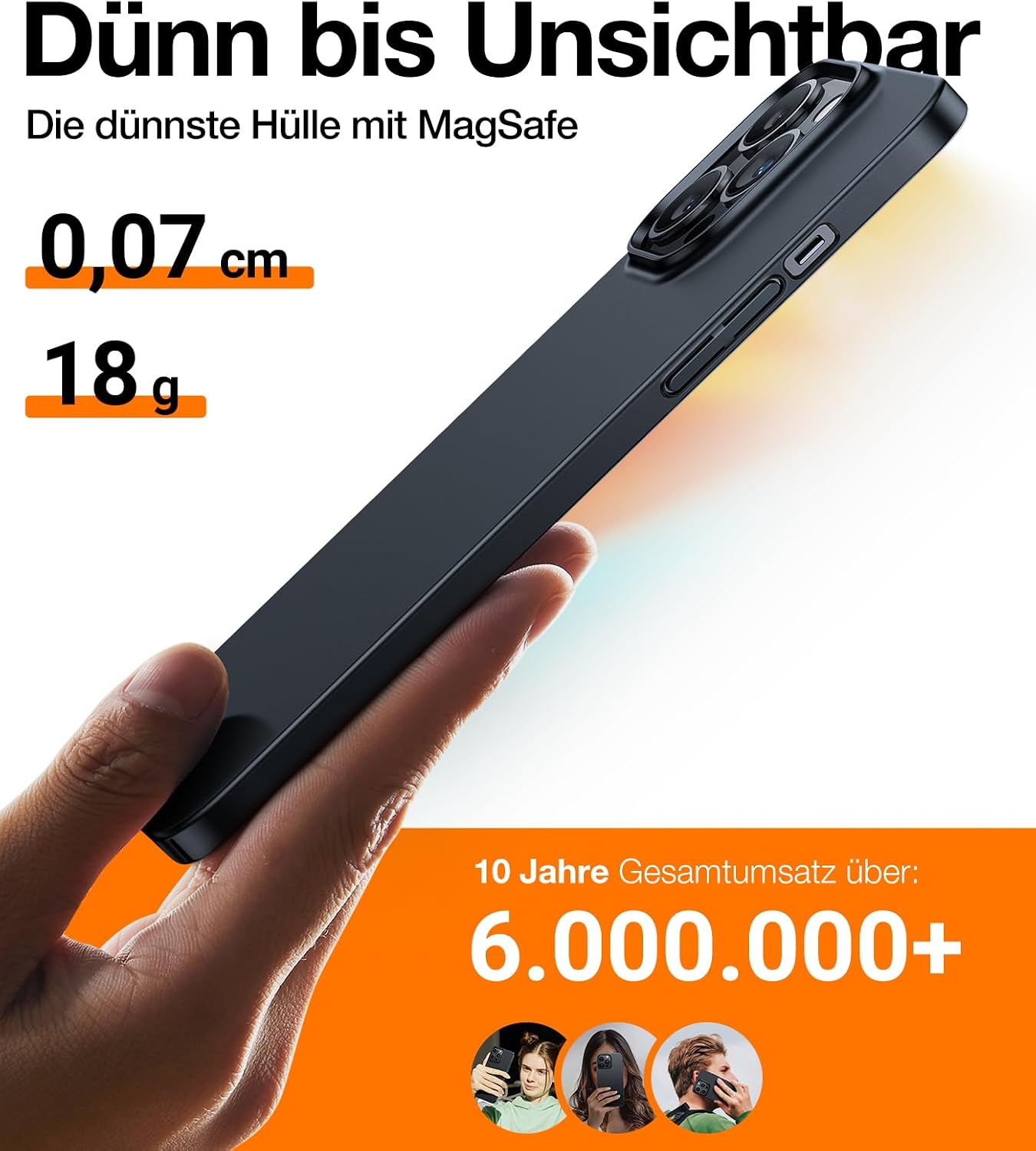 Detalle de TORRAS Ultra Dünn Hülle für iPhone 14 Pro mit MagSafe, 38 Magnete, samtiger Griff – Slim Schwarz