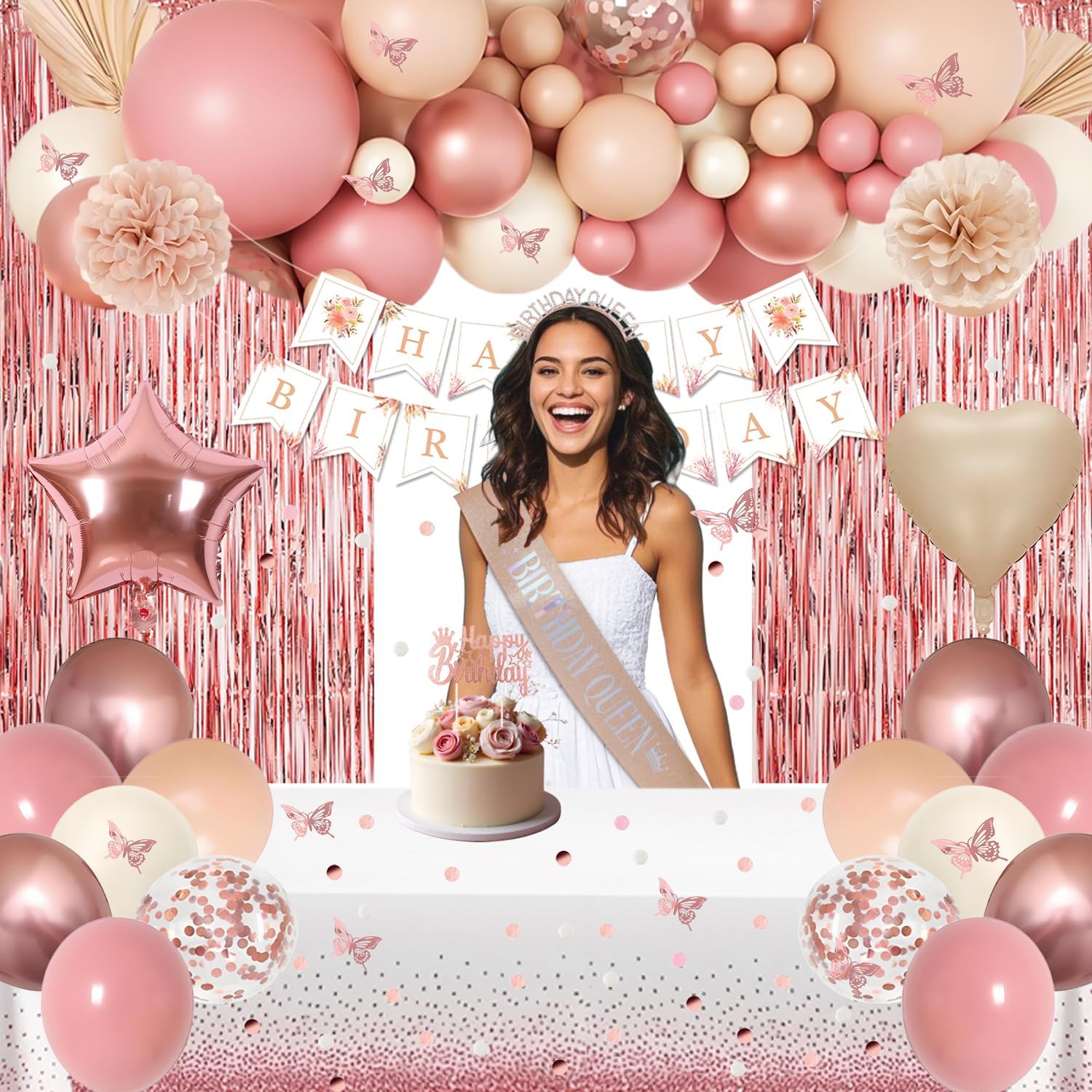 Thumbnail 6 de Retro Blush Pink Birthday Decorations Kit – Boho Gold & Dusty Pink Party Set