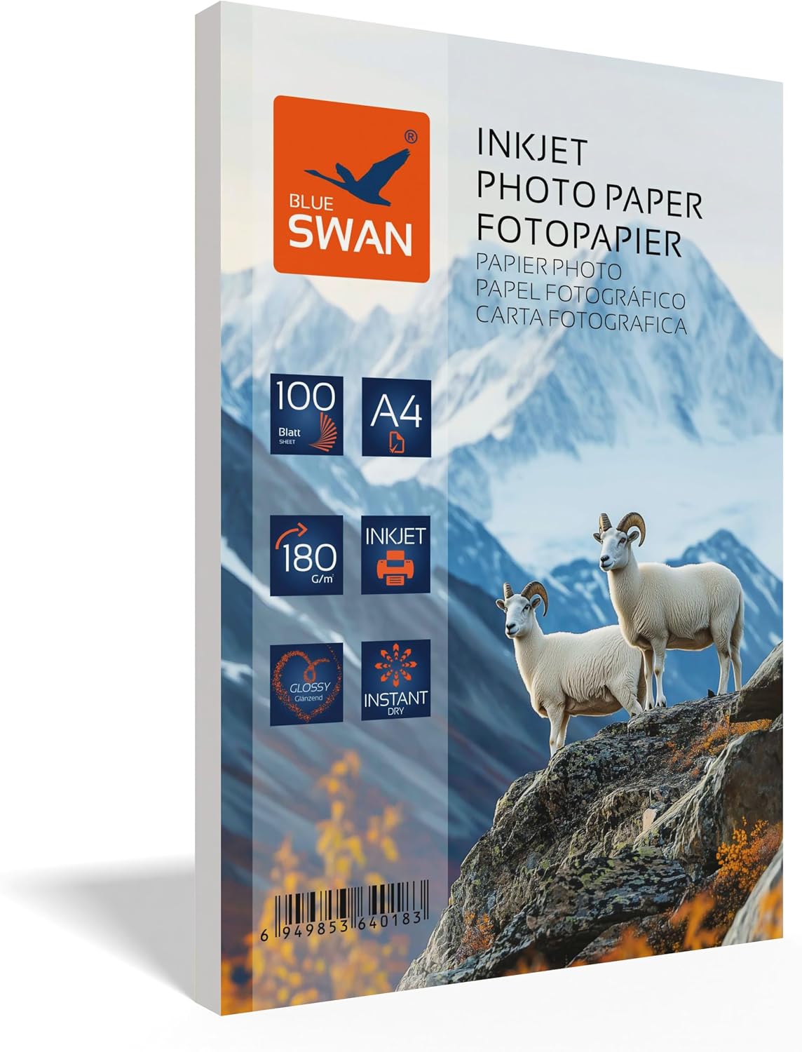 Detalle 2 de BLUE SWAN Papier Photo Brillant A4 180 g/m² – 100 feuilles, séchage rapide et résistant à l’eau