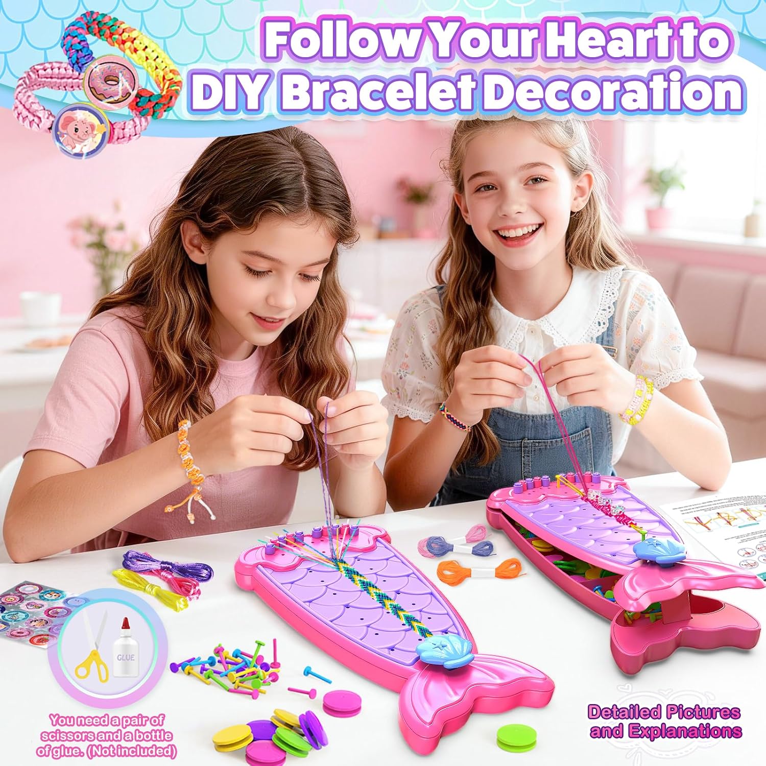 Detalle de Euclidean Cube Bracelet Making Kit for Girls — 2 in 1 Fishtail Shape DIY Jewellery Kit (Rose Red)