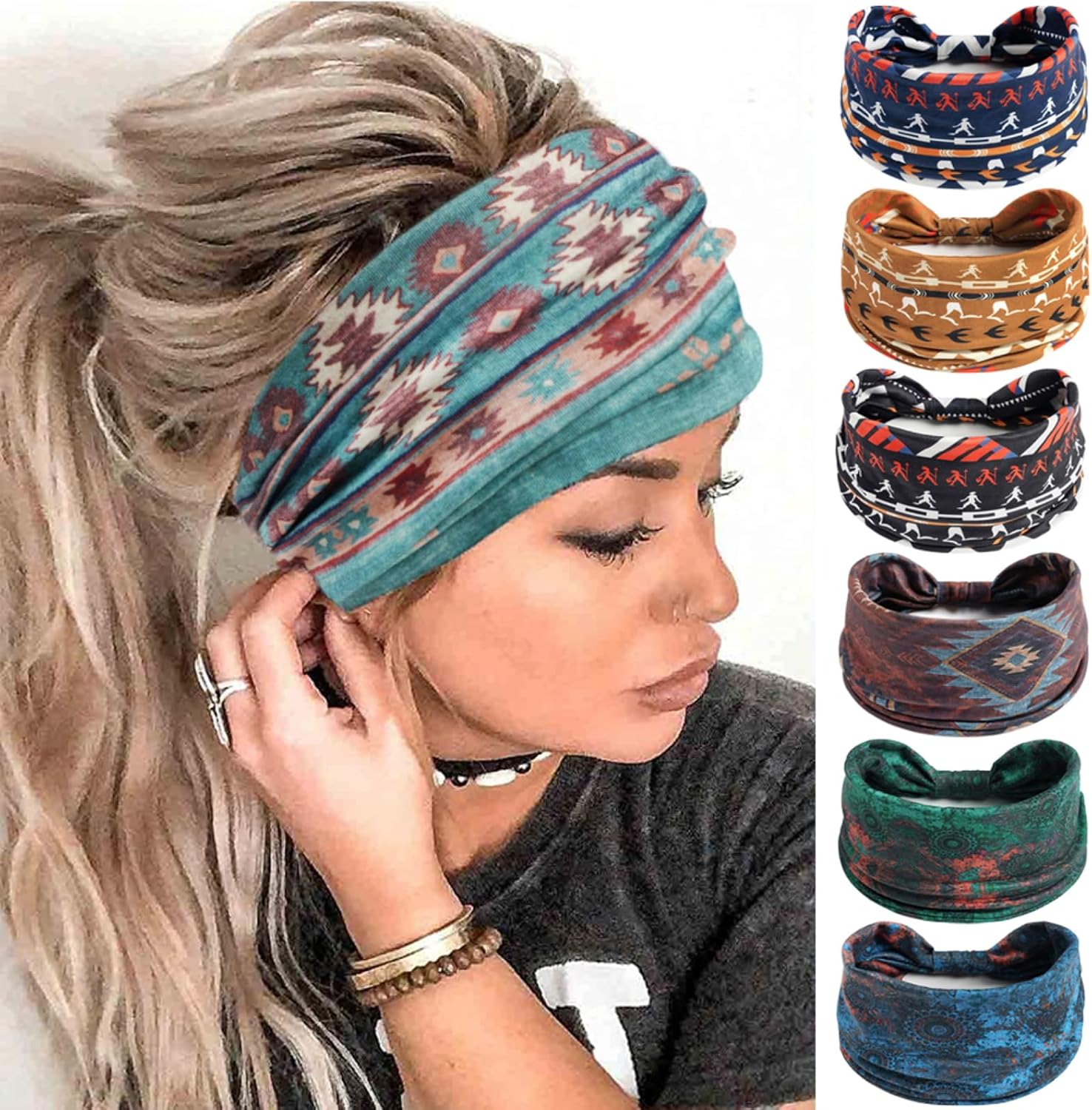 Detalle de AIZIYIN Fashion Headbands for Women – 4-Pack Cotton Turban Headbands
