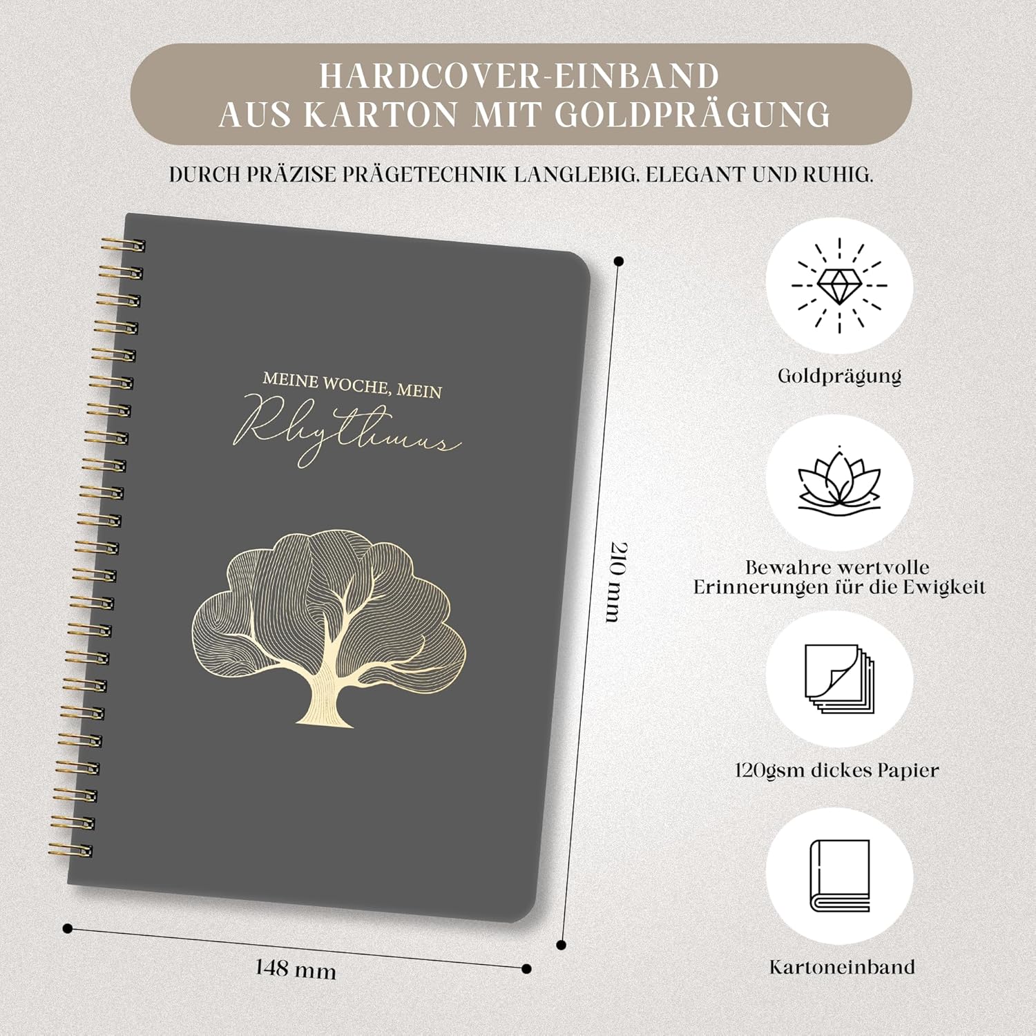 Thumbnail 1 de BIROYAL Undatierter Wochenplaner 2026 – A5 Ringbuch Kalender mit To-Do-Liste, Hardcover