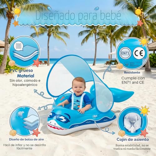 Thumbnail 2 de Qoosea Anillo de Natación para Bebé (6–36 meses) con Dosel UPF50+