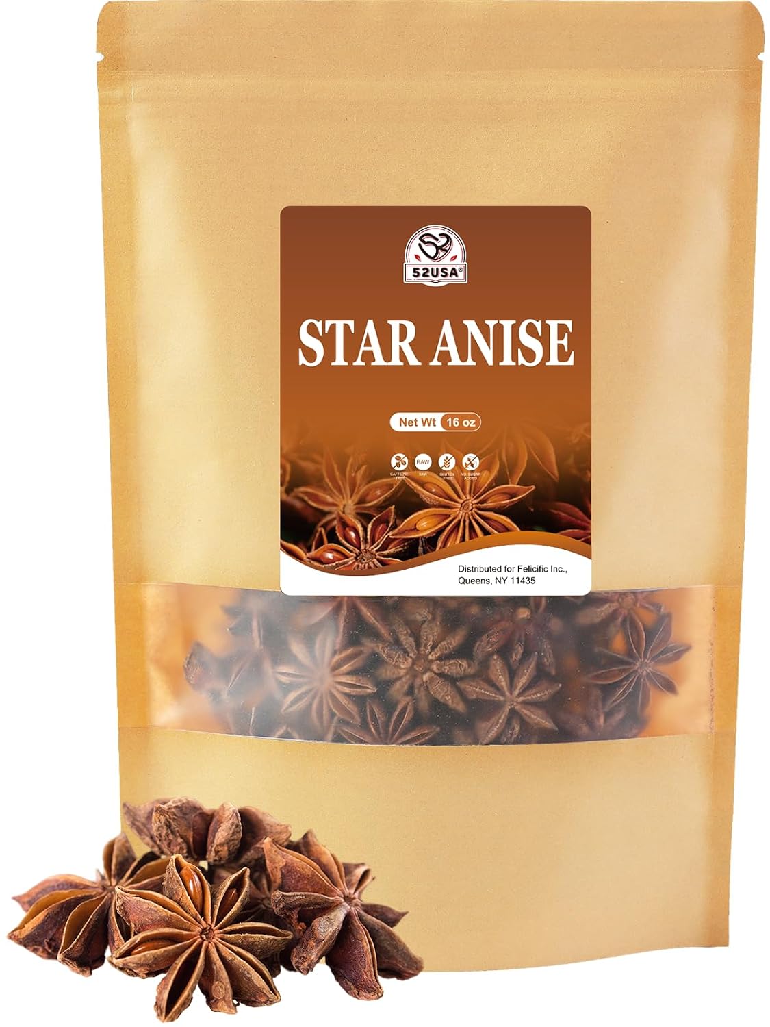 Detalle de 52USA Whole Star Anise, Non-GMO Verified, Resealable Bag