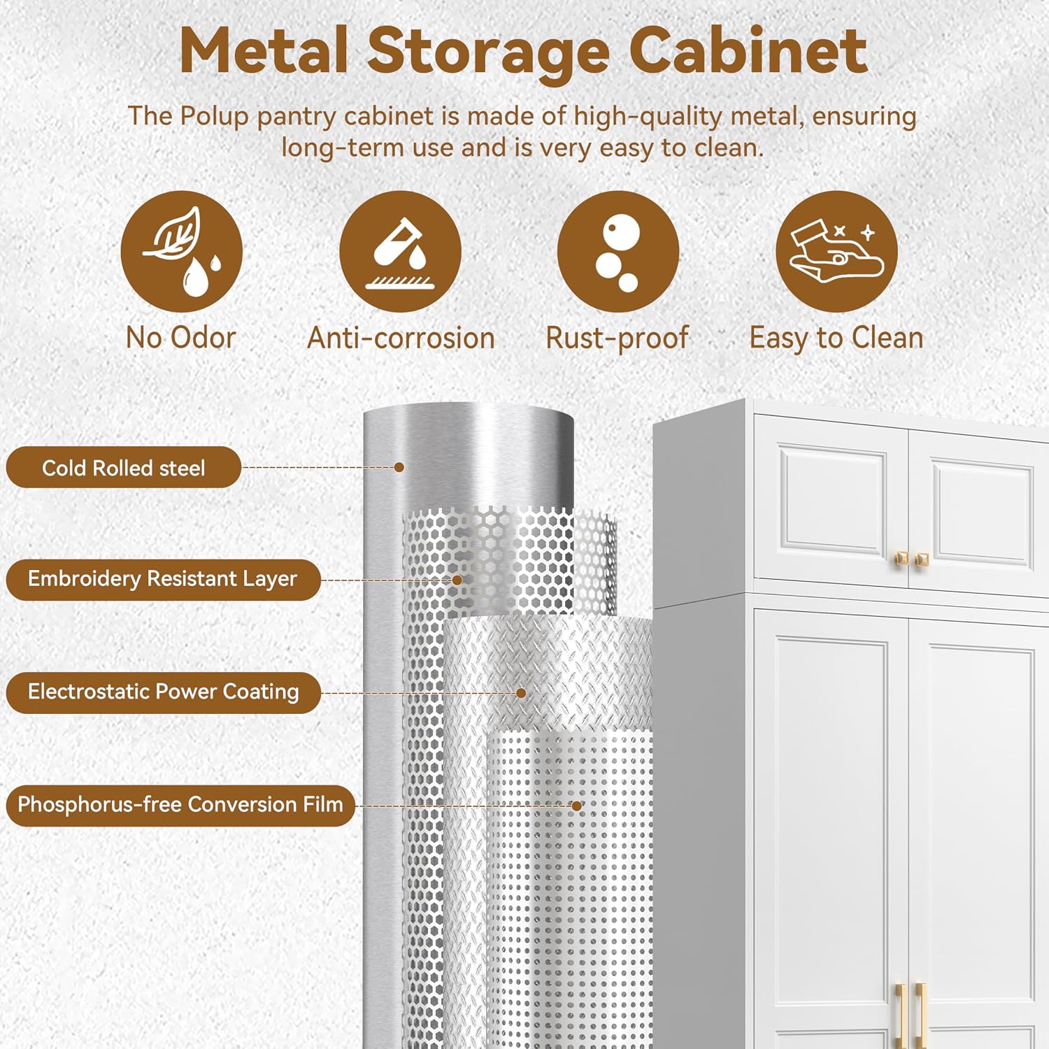Detalle 2 de Polup YXM 86-Inch Metal Pantry Cabinet, White, with 4 Adjustable Shelves