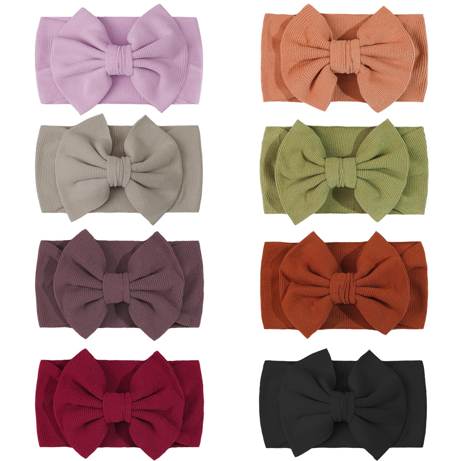 Detalle de CÉLLOT 8-Color Baby Bow Headbands, Stretchy Nylon, 5-Inch Soft Knots
