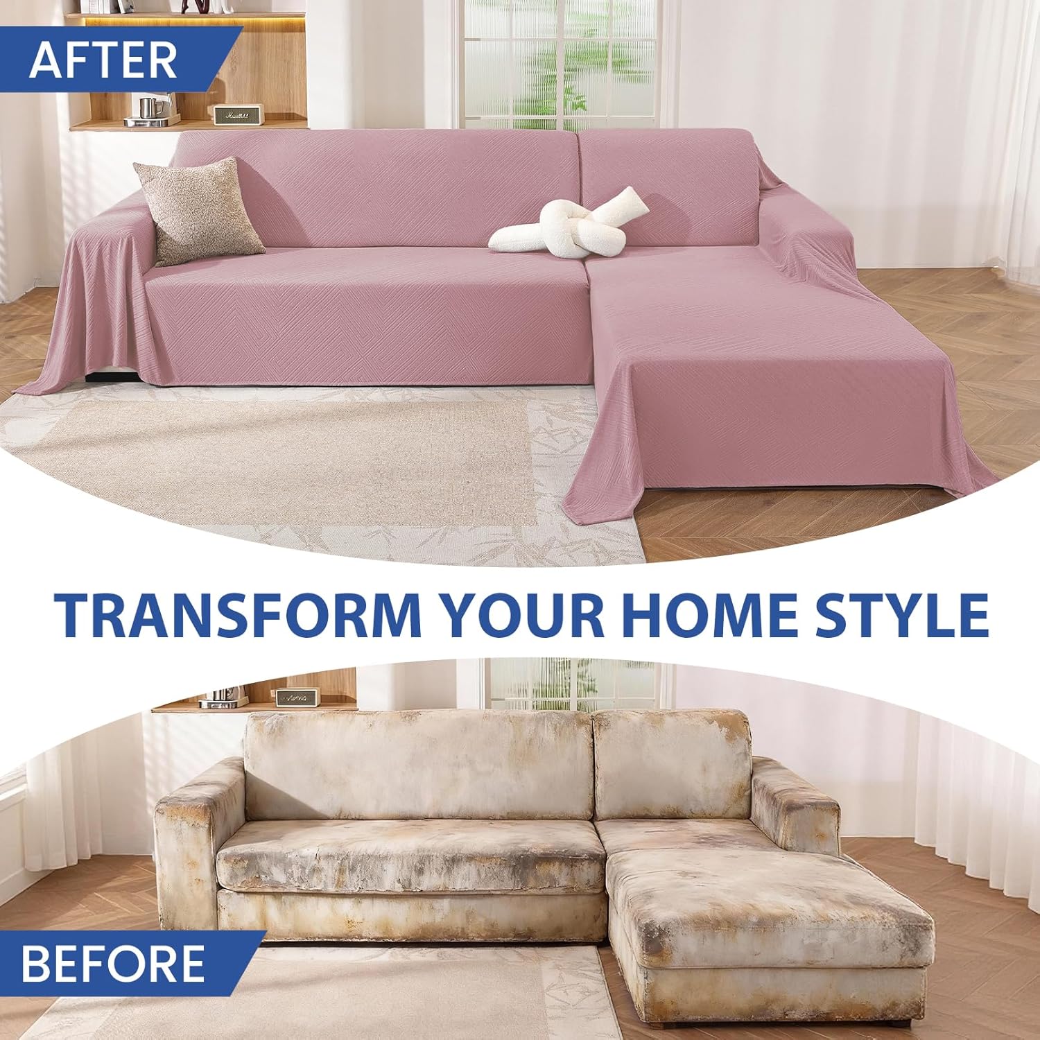 Thumbnail 6 de Ystyle Telo Copridivano Angolare 2 Pezzi – Copri Divano A L Antimacchia Lavabile Rosa 200x300 + 200x340 cm