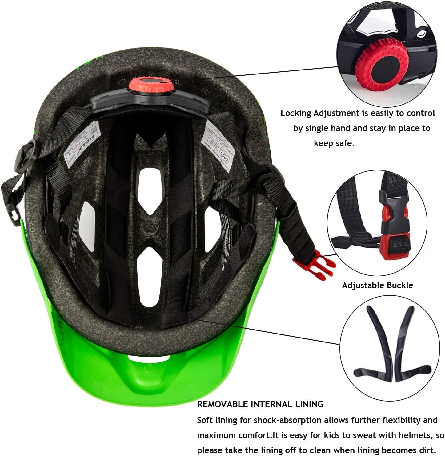 Detalle 2 de Exclusky Kids Bike Helmet (Adjustable, Lightweight, Detachable Visor) for Ages 5–8–14