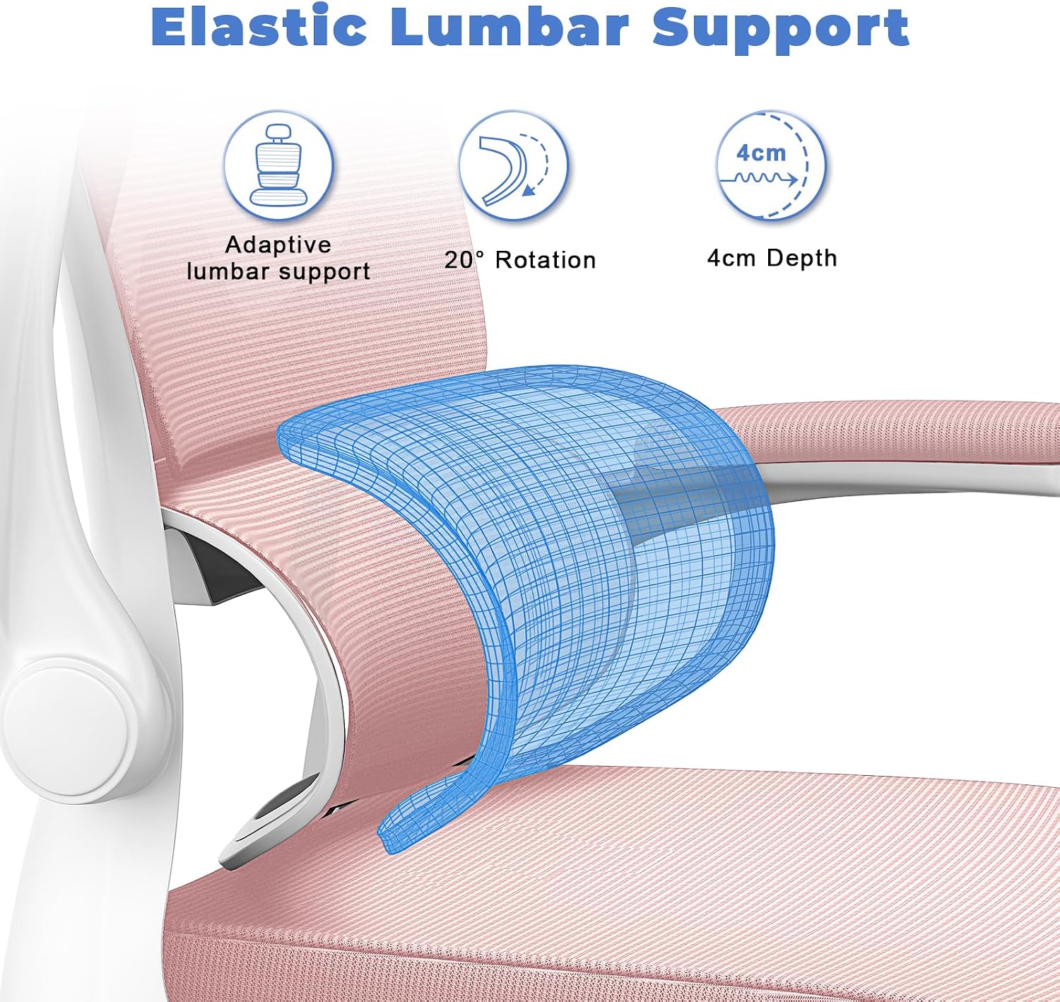 Detalle 2 de naspaluro C020106 High-Back Office Chair, Pink, Adjustable Headrest and Lumbar Support