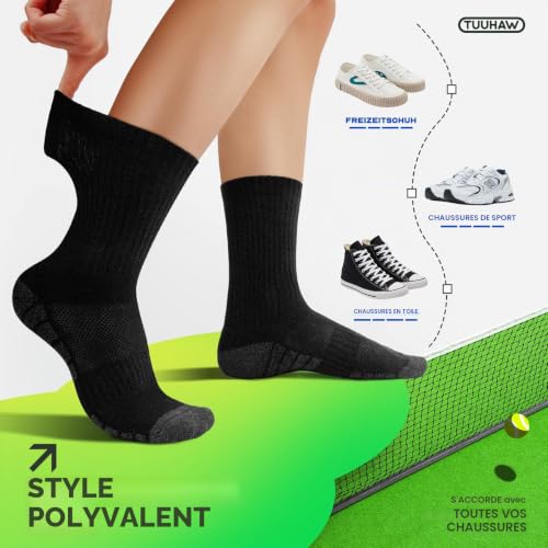 Detalle 2 de TUUHAW Chaussettes Homme 39-42 Noires – Chaussettes de sport polyvalentes TUUHAW