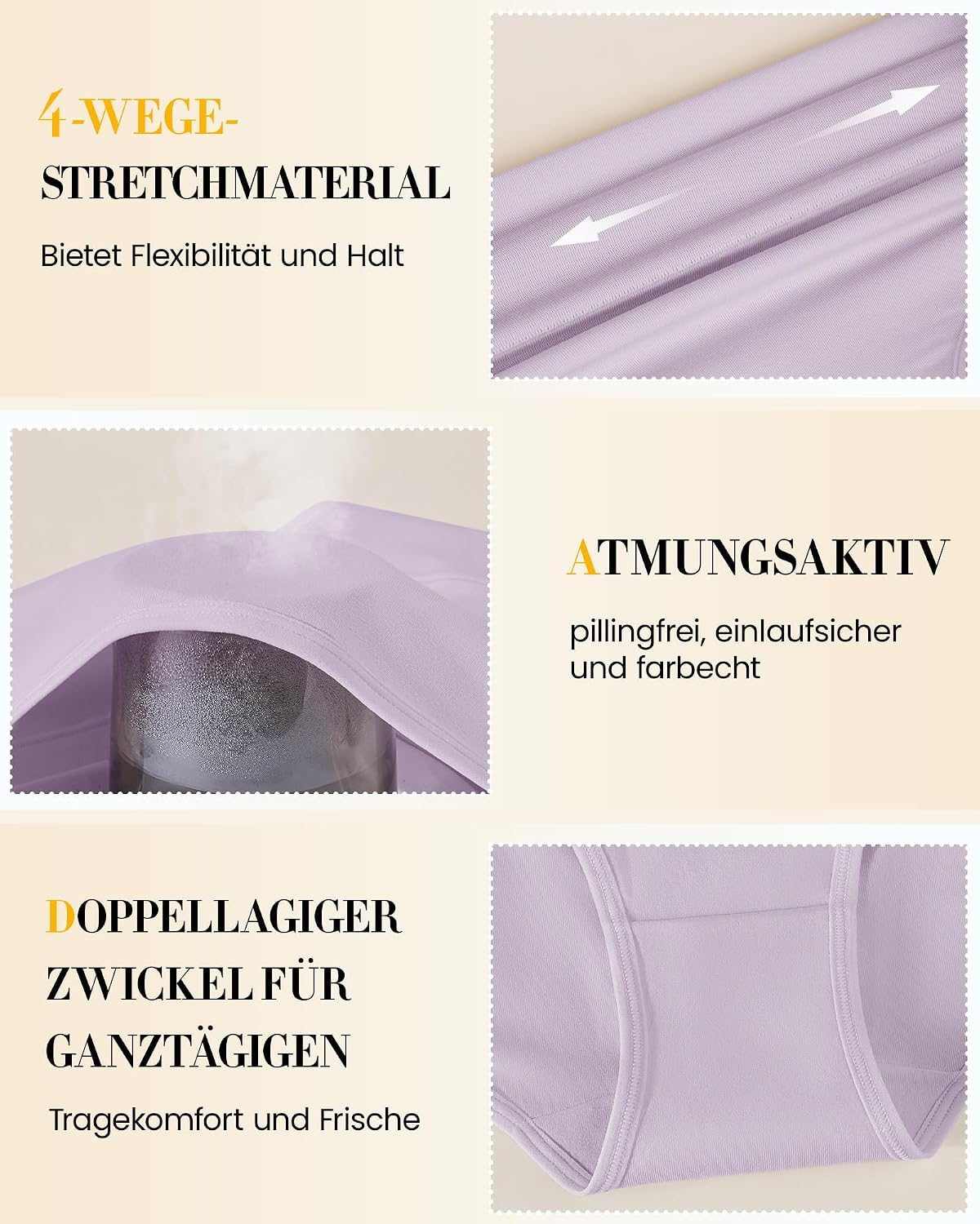 Detalle de SIMIYA Damen Unterhosen aus Baumwolle im 5er-Set (S–5XL), hoher Bund & Hipster-Schnitt