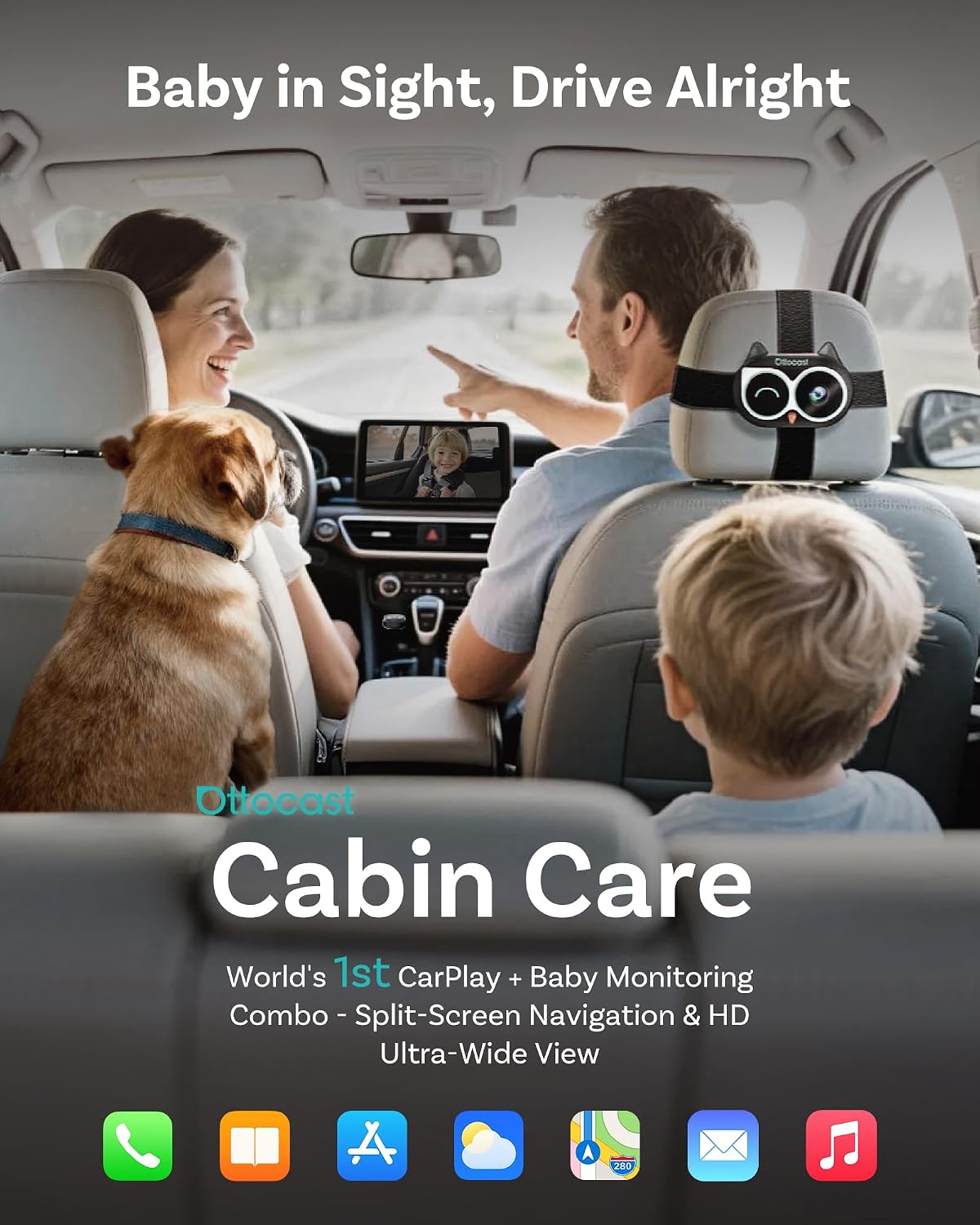 Detalle 1 de OTTOCAST Baby Car Camera for Wired CarPlay, 1080p, 150° View