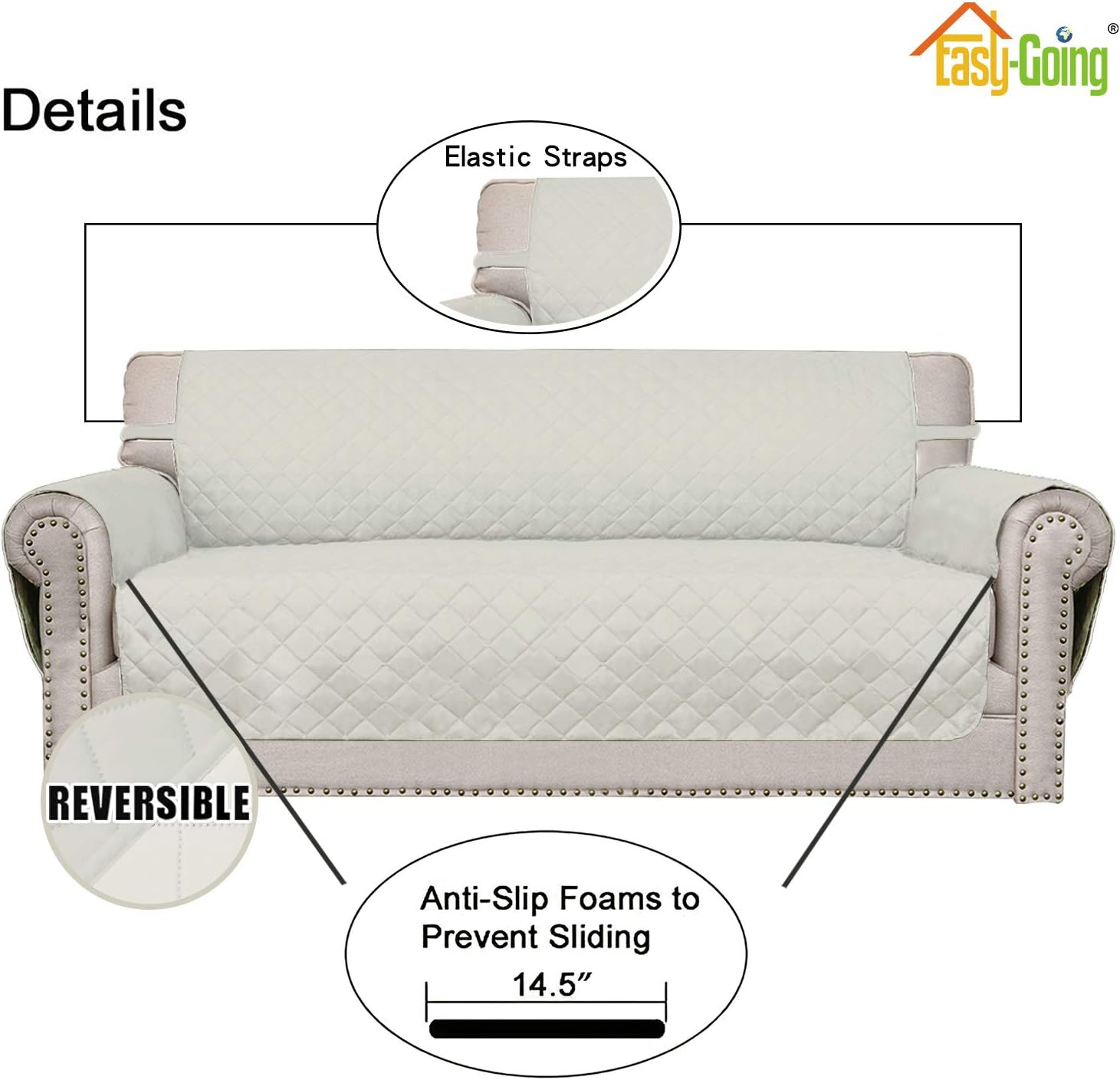 Thumbnail 2 de Easy-Going 4 Seater Sofa Slipcover Reversible, Water-Resistant Couch Cover (XX-Large) – Ivory/Ivory