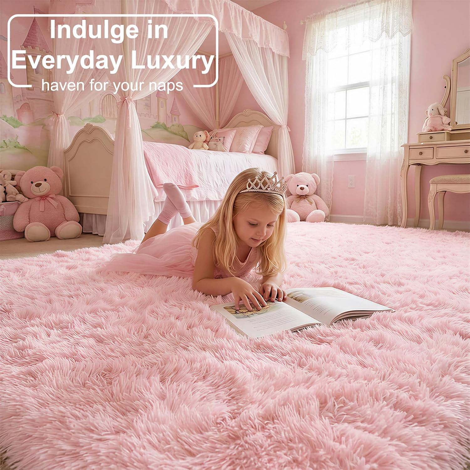 Detalle 2 de Amdrebio 4x6 Pink Rug, Plush High-Pile Polyester Area Rug