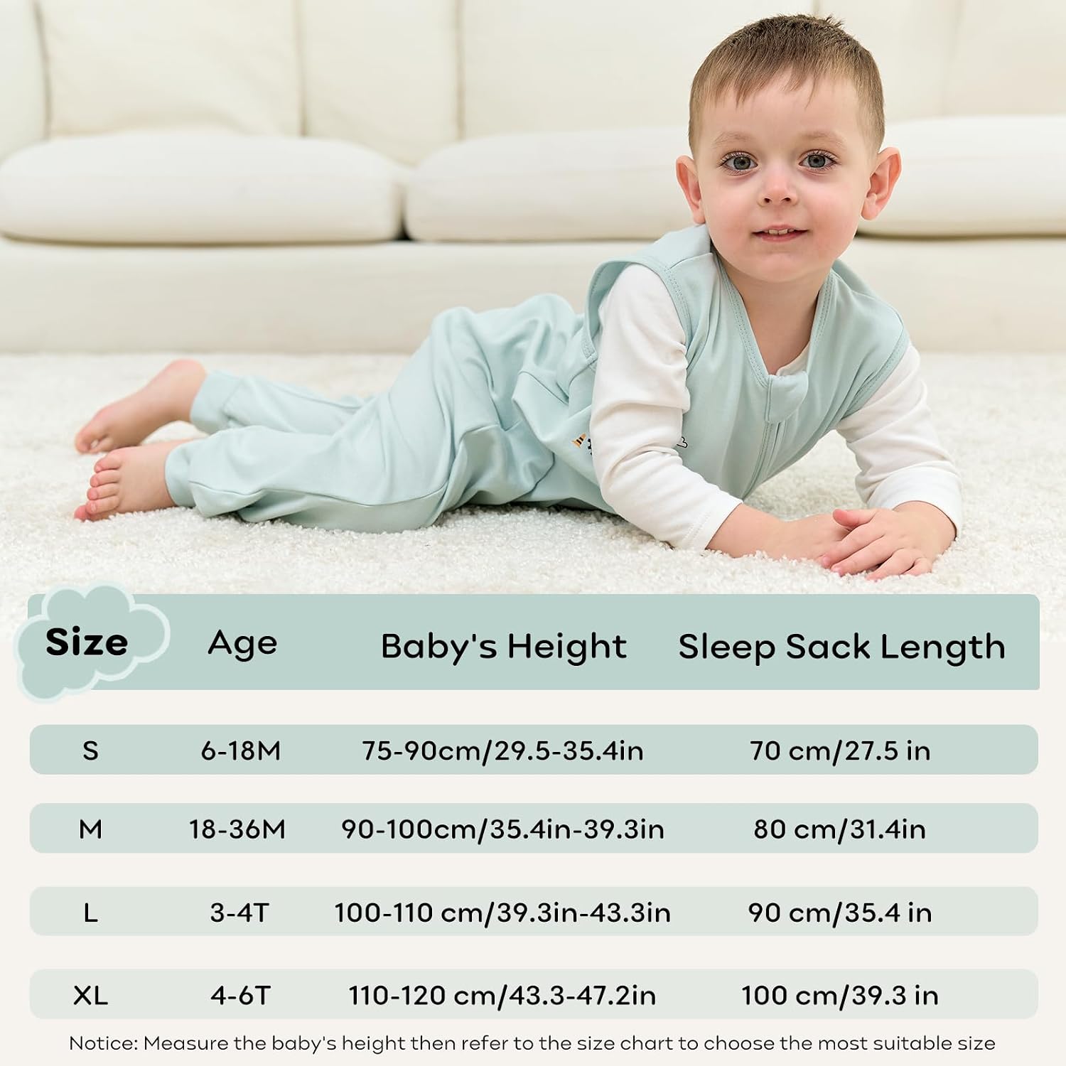 Detalle de Unnivoll Baby Schlafsack mit Füßen 0,5 Tog – 2er Pack, Baumwolle, Grüne Babyschlafsäcke mit Beinen (80 cm)