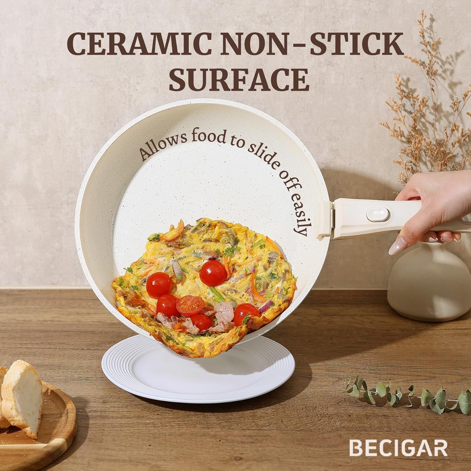 Thumbnail 2 de BECIGAR 8-Piece Ceramic Nonstick Cookware Set with Detachable Handle (Induction & Oven Safe)