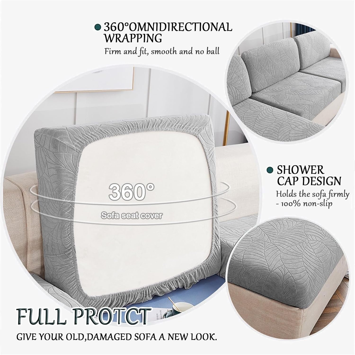 Detalle de YUMEIGE boqu Couch Covers ryggstödsskydd, ljusgrått med elastisk halkskyddsdesign