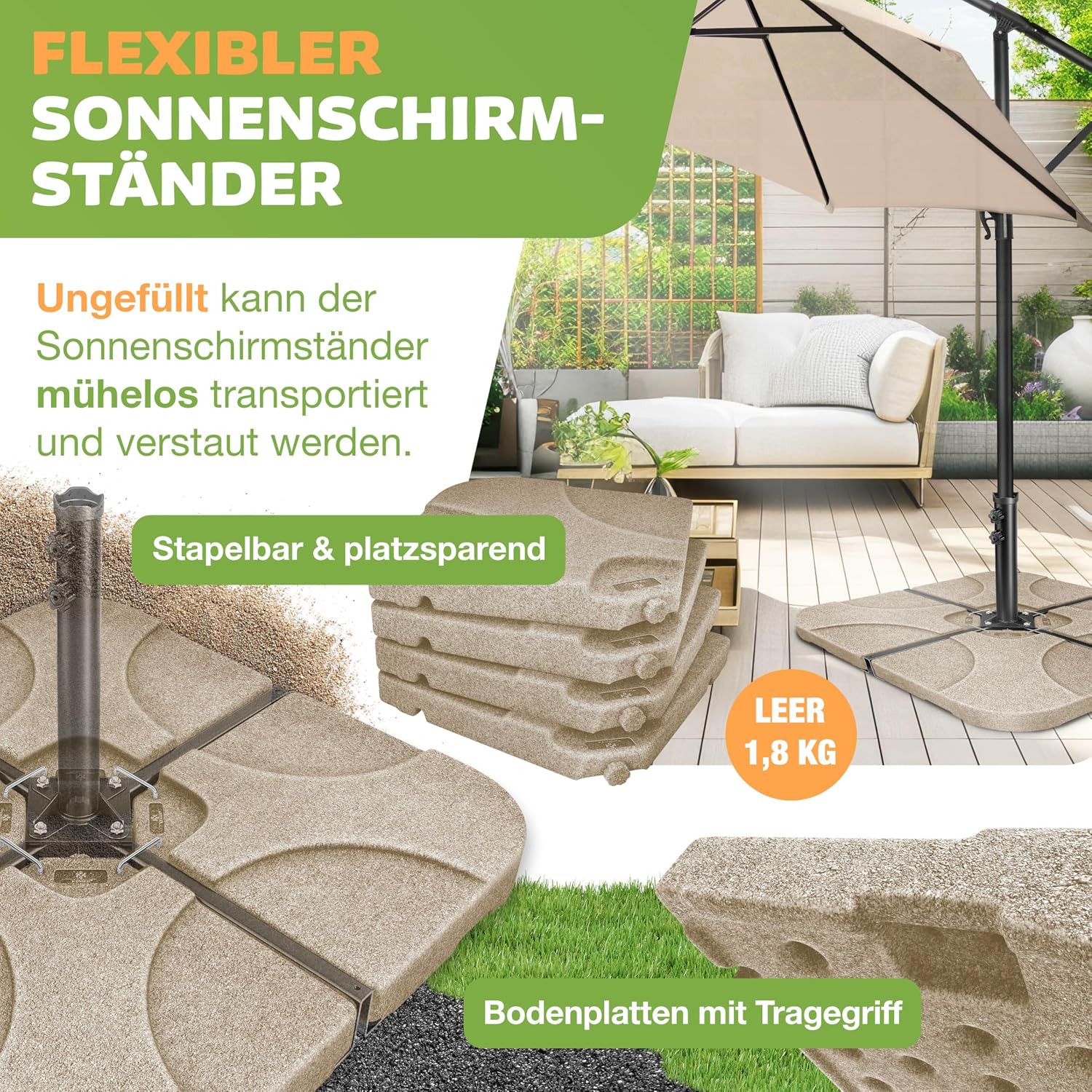 Thumbnail 1 de KESSER Sonnenschirmständer 4-teilig für Ampelschirm – befüllbar (60 Liter / bis 80 kg) inkl. Metallverbinder