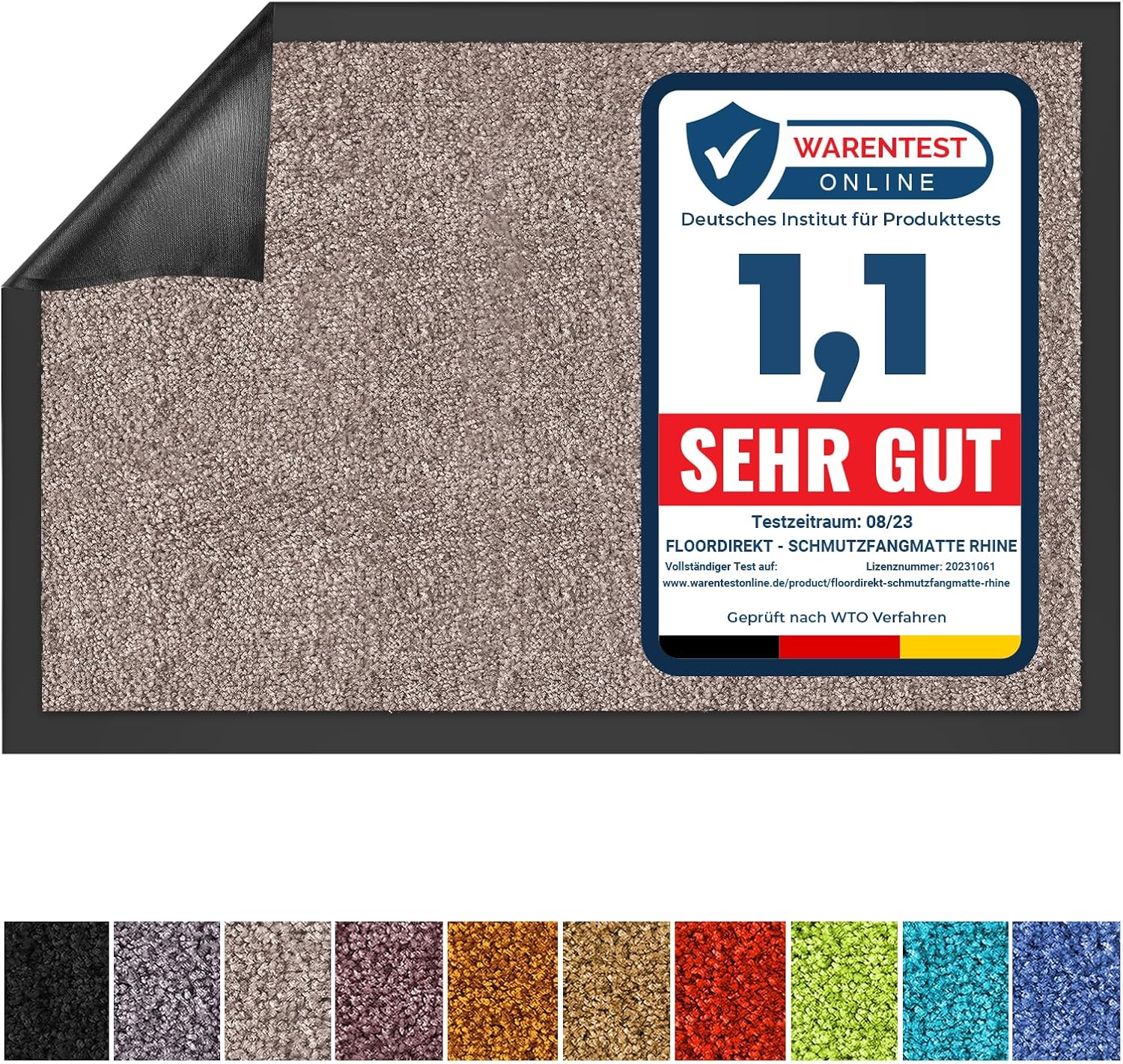 Detalle de Floordirekt Rhine Schmutzfangmatte – waschbar, rutschfeste Sauberlaufmatte 135 × 200 cm