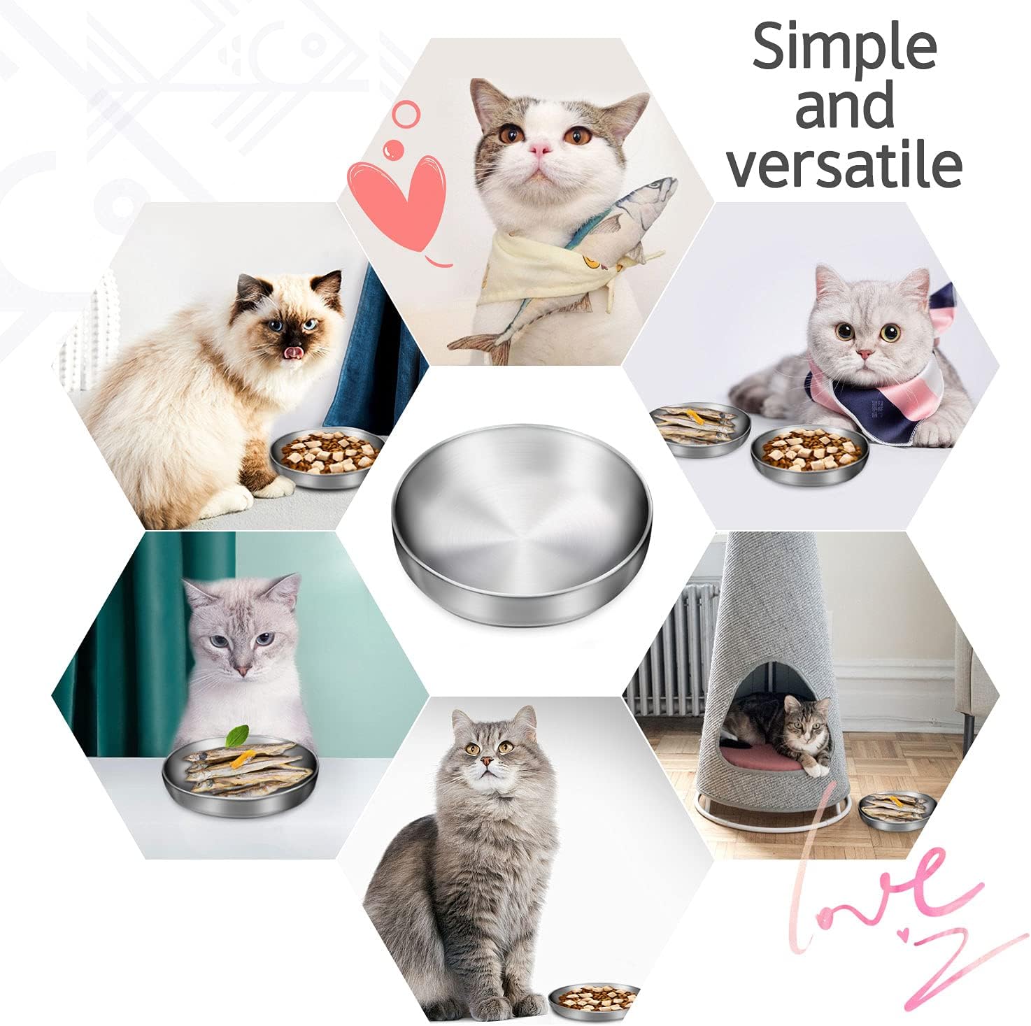 Thumbnail 4 de 2x Stainless Steel Cat Bowls (304) – Drop-proof, Easy-clean, Curved inner design