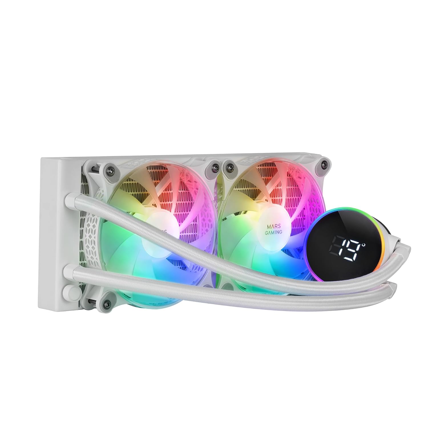Detalle de Mars Gaming ML-LCD240 MLLCD240W – chłodzenie AIO 500 W, LCD ARGB, 2 × 120 mm