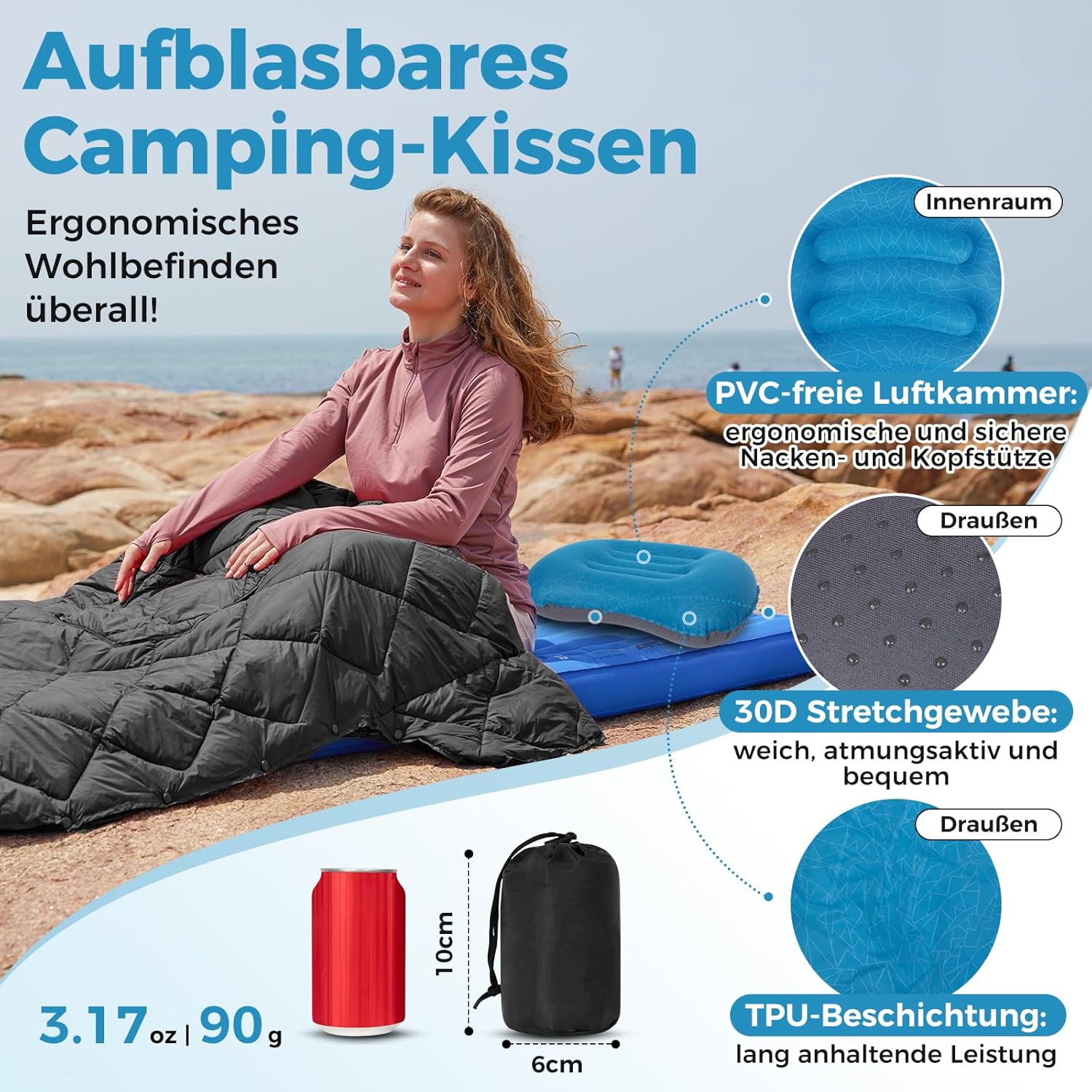 Thumbnail 1 de ATEPA Aufblasbares Kissen – Ultraleichtes, wasserdichtes Reisekissen mit ergonomischer Unterstützung