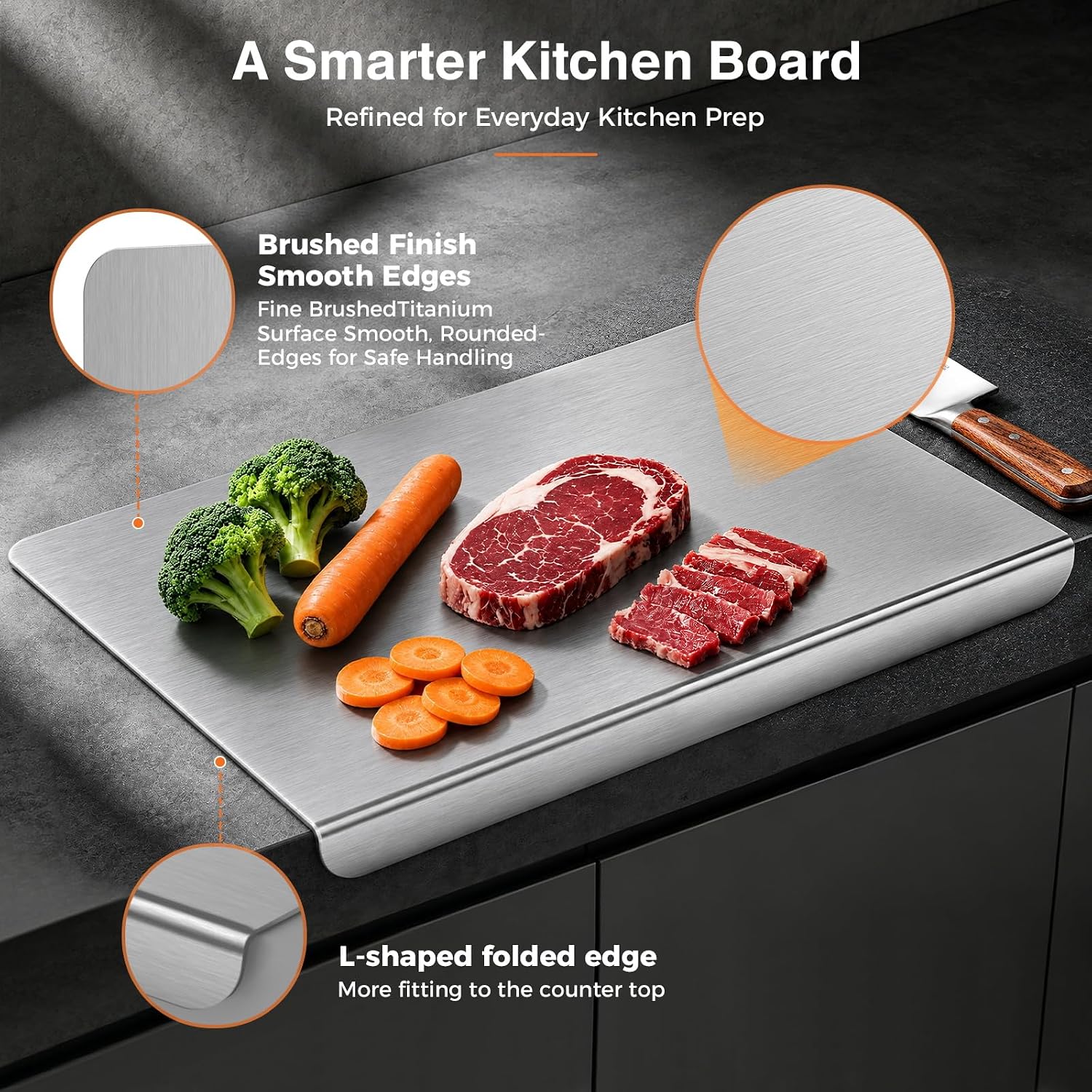 Detalle 2 de Titanium Cutting Board for Kitchen – Pure 24 x 16 Inch, One-Piece Titanium, Non-Slip & Dishwasher Safe