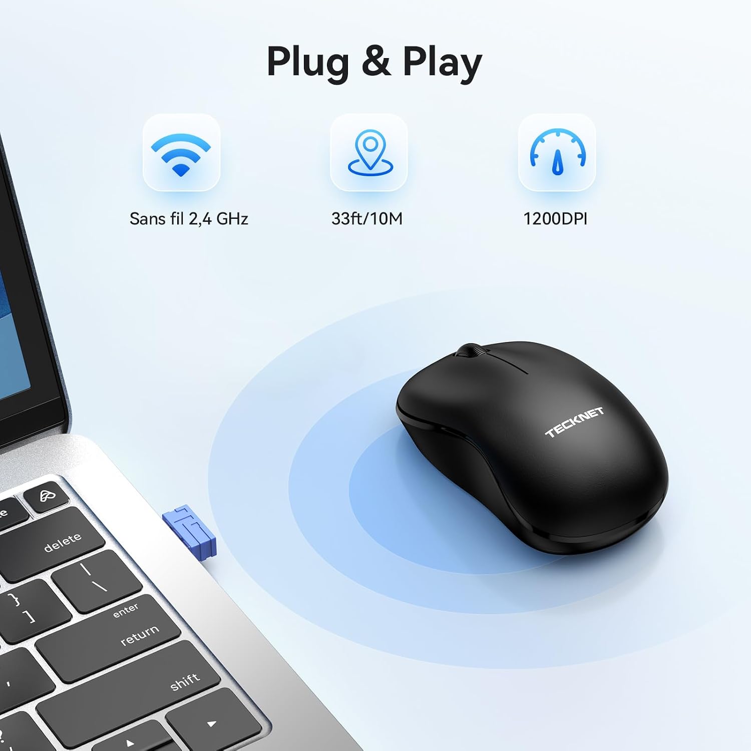 Detalle de TECKNET Souris sans Fil 3200 DPI — Silencieuse, Ambidextre et Ultra-Compacte