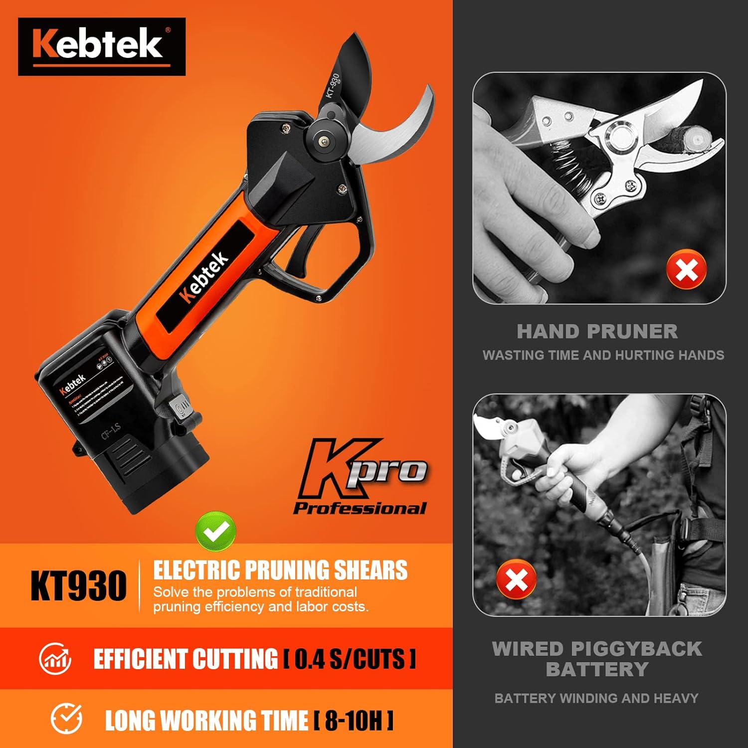 Detalle de Kebtek KT930 Forbice elettrica da potatura 30 mm