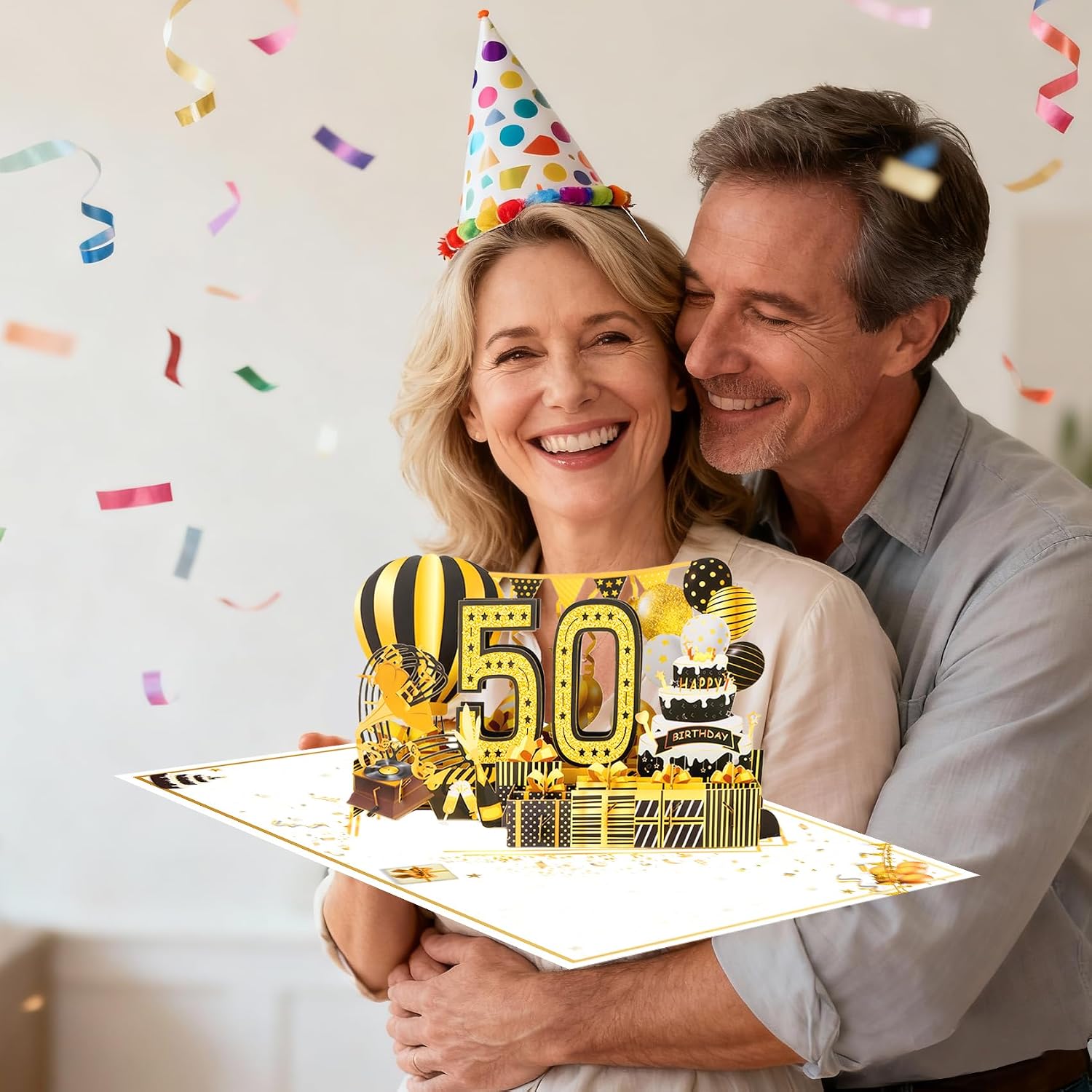 Thumbnail 6 de OLOSONG 50th Birthday Pop-Up Card, Black and Gold 3D Design