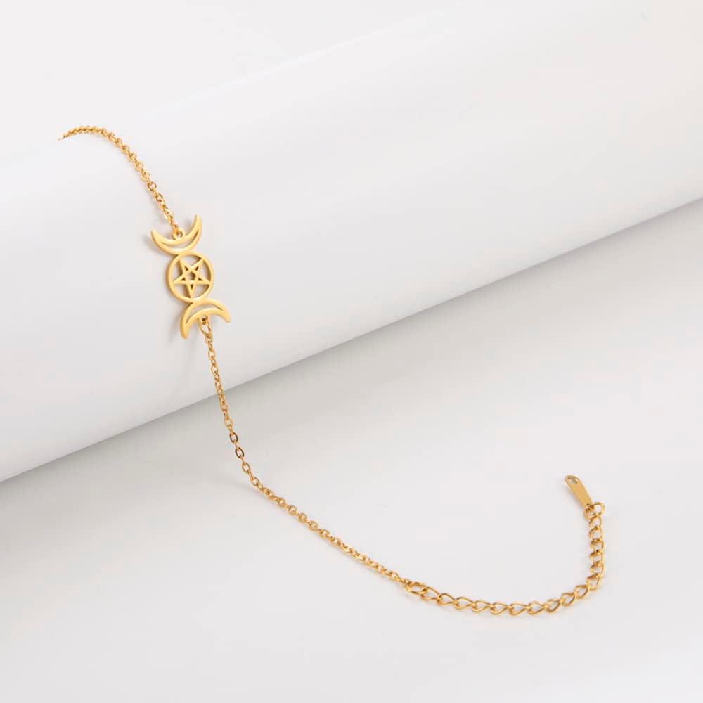 Detalle de EUEAVAN Dreifach Mond Göttin Pentagramm Armband – Edelstahl, verstellbar