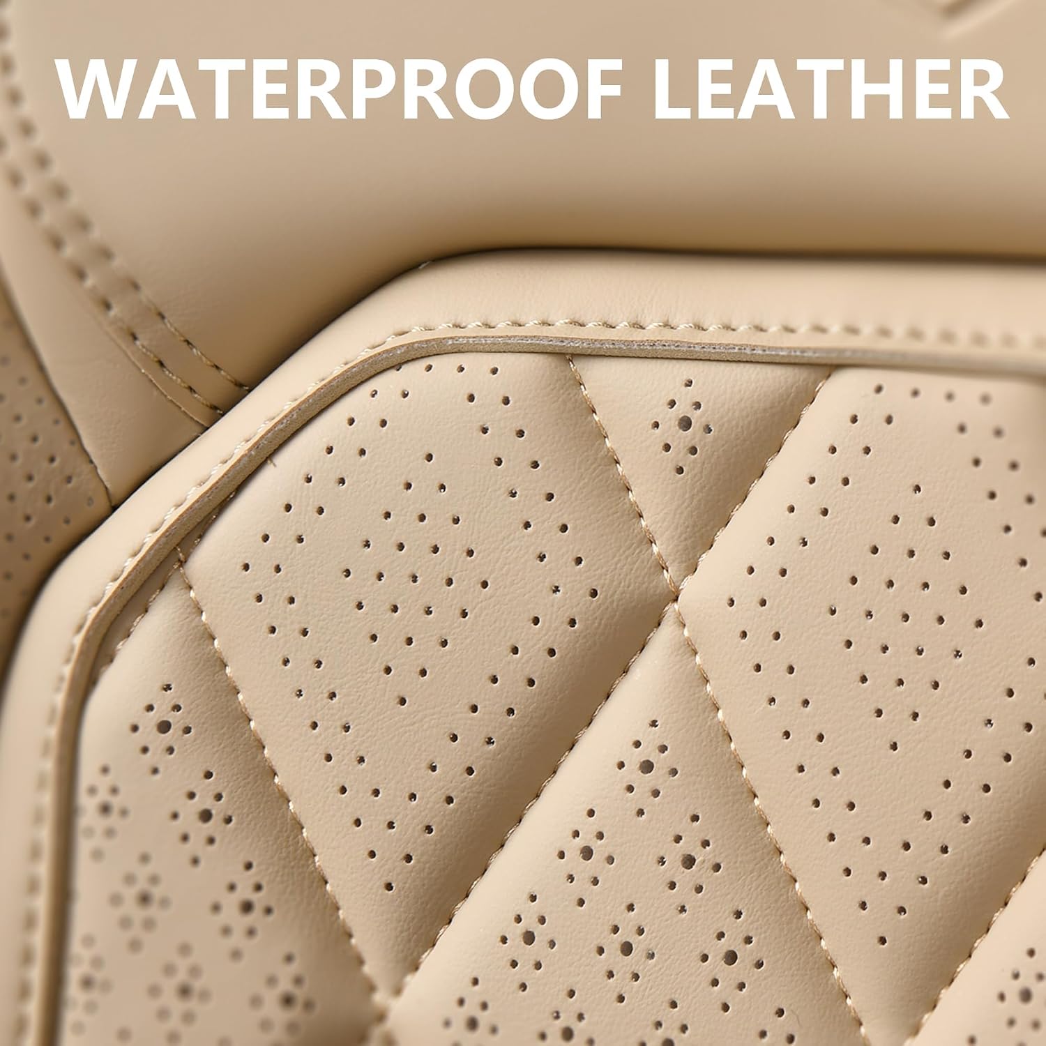 Detalle 2 de Coverado Front Seat Covers (Beige) — Luxury Faux Leather Waterproof Car Seat Protectors for Front Seats