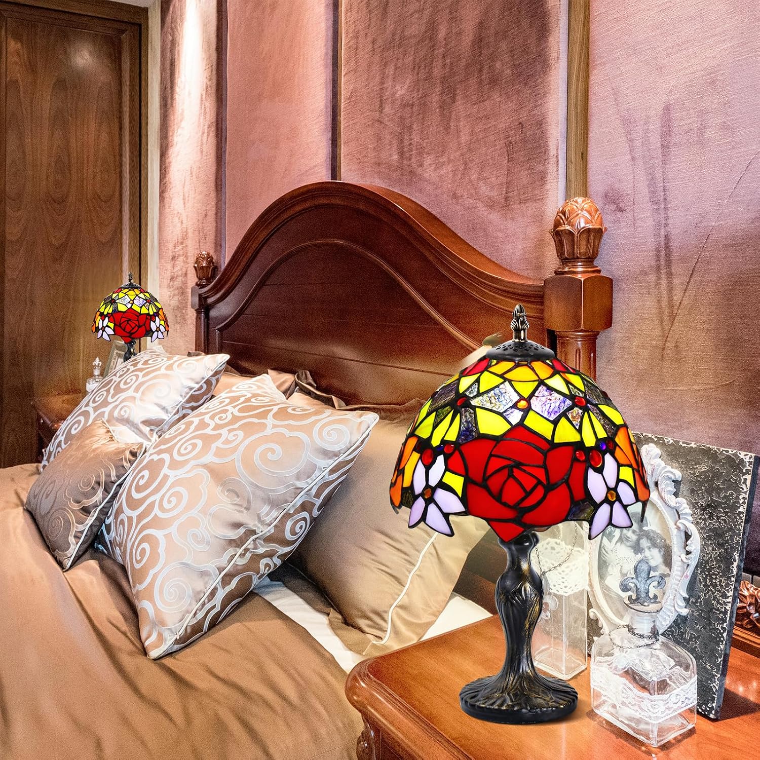 Detalle 2 de MIAOKE Stained Glass Lamp Style Table Lamp (Peony) review