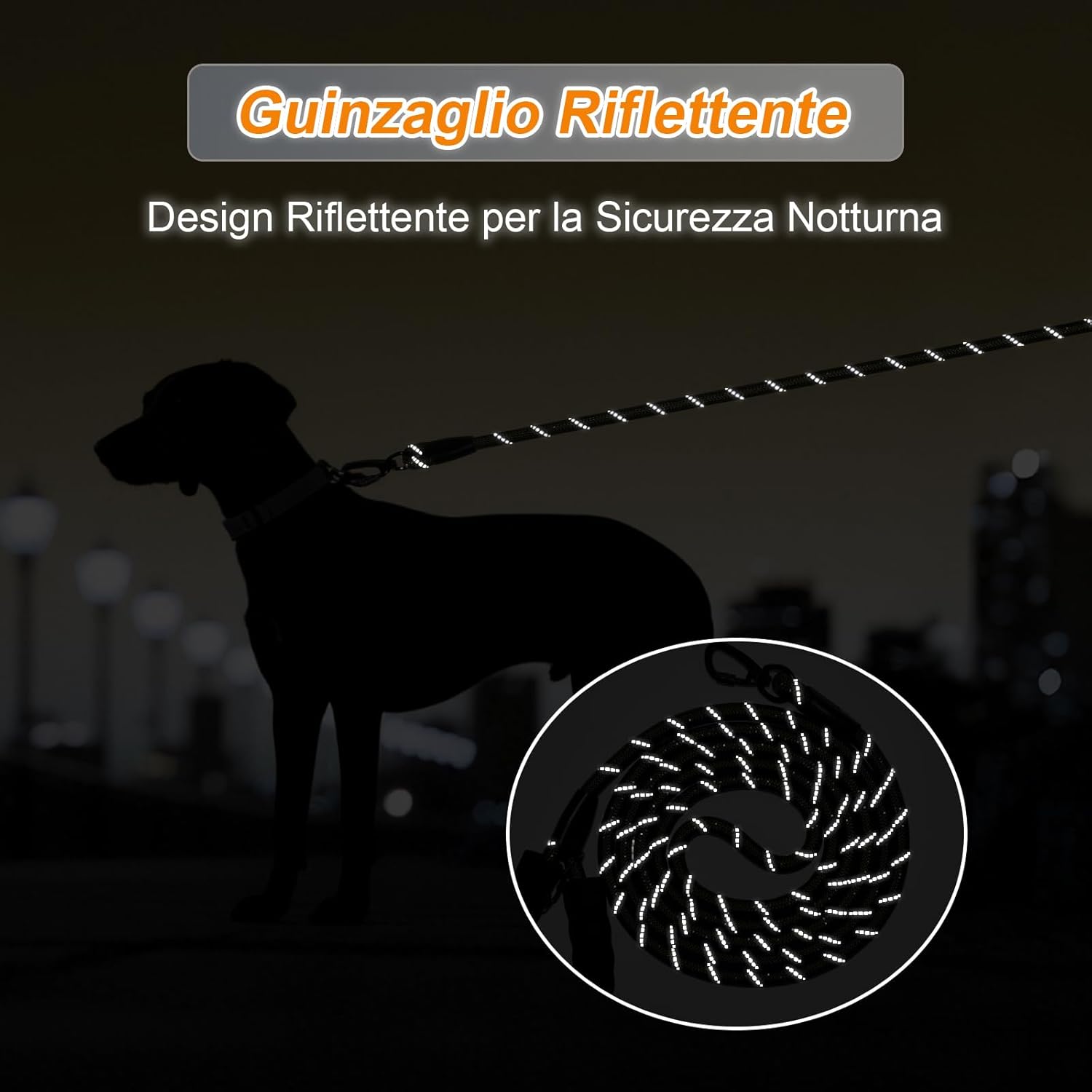 Detalle 2 de Guinzaglio per cani lungo in nylon con impugnatura EVA imbottita e cuciture riflettenti, 1,2–30 m