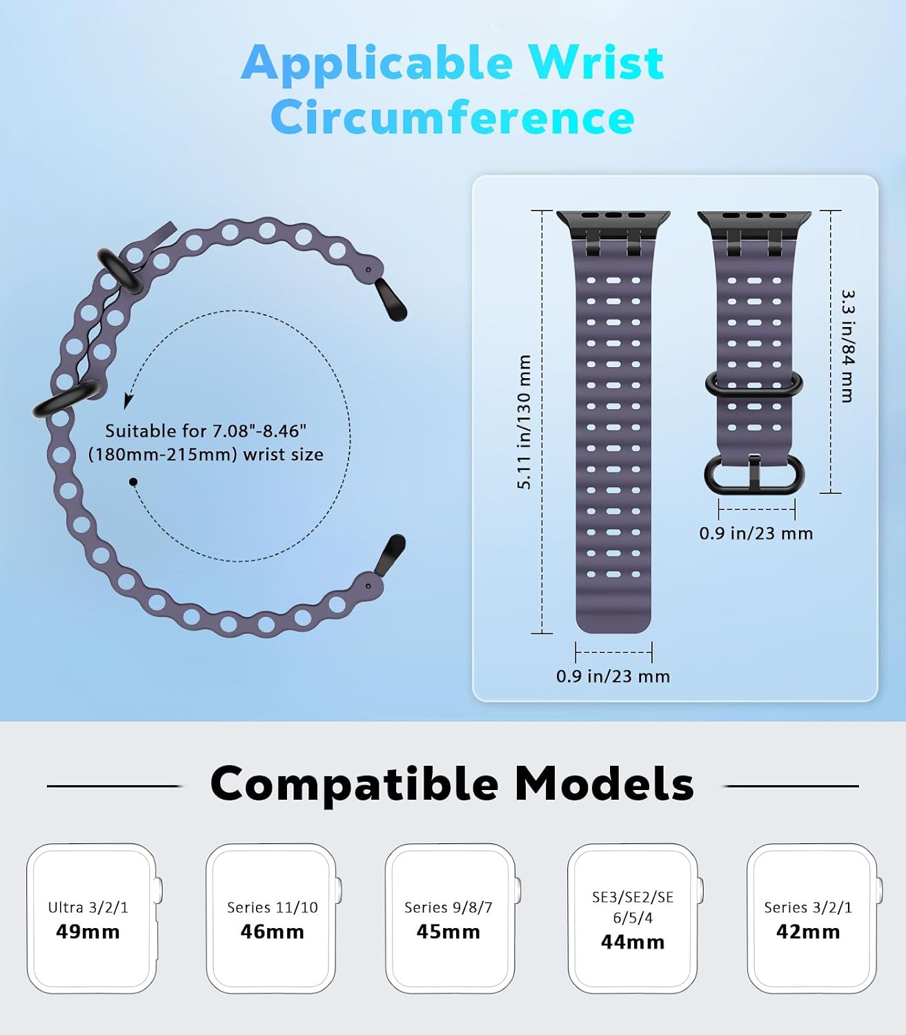 Detalle de Astorgos Upgraded Ocean Band for Apple Watch Ultra, SE & 42–49mm Models — Breathable Silicone Sport Strap