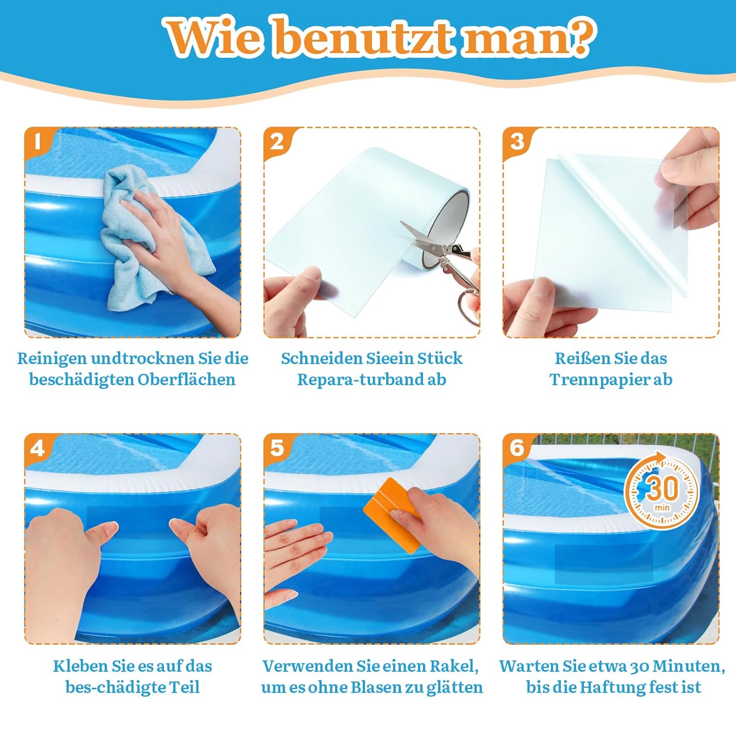 Thumbnail 6 de Hymarvo Pool Reparaturset Unterwasser: 10x150 cm selbstklebende PVC-Flicken für Poolfolie & Schlauchboote