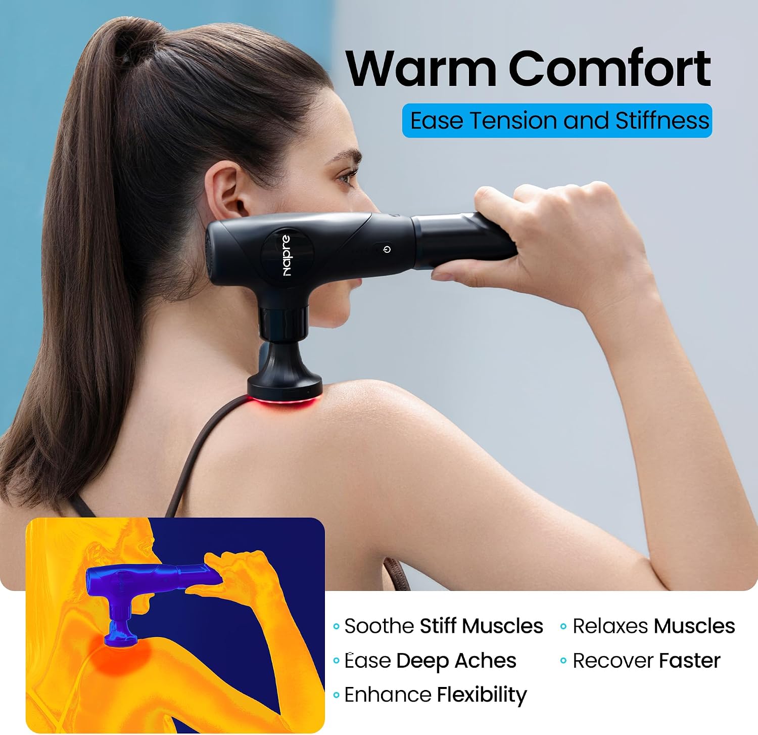 Detalle 2 de NAPRE Mini Pistolet de Massage 3 en 1 avec Tête Chaude et Lumière Rouge
