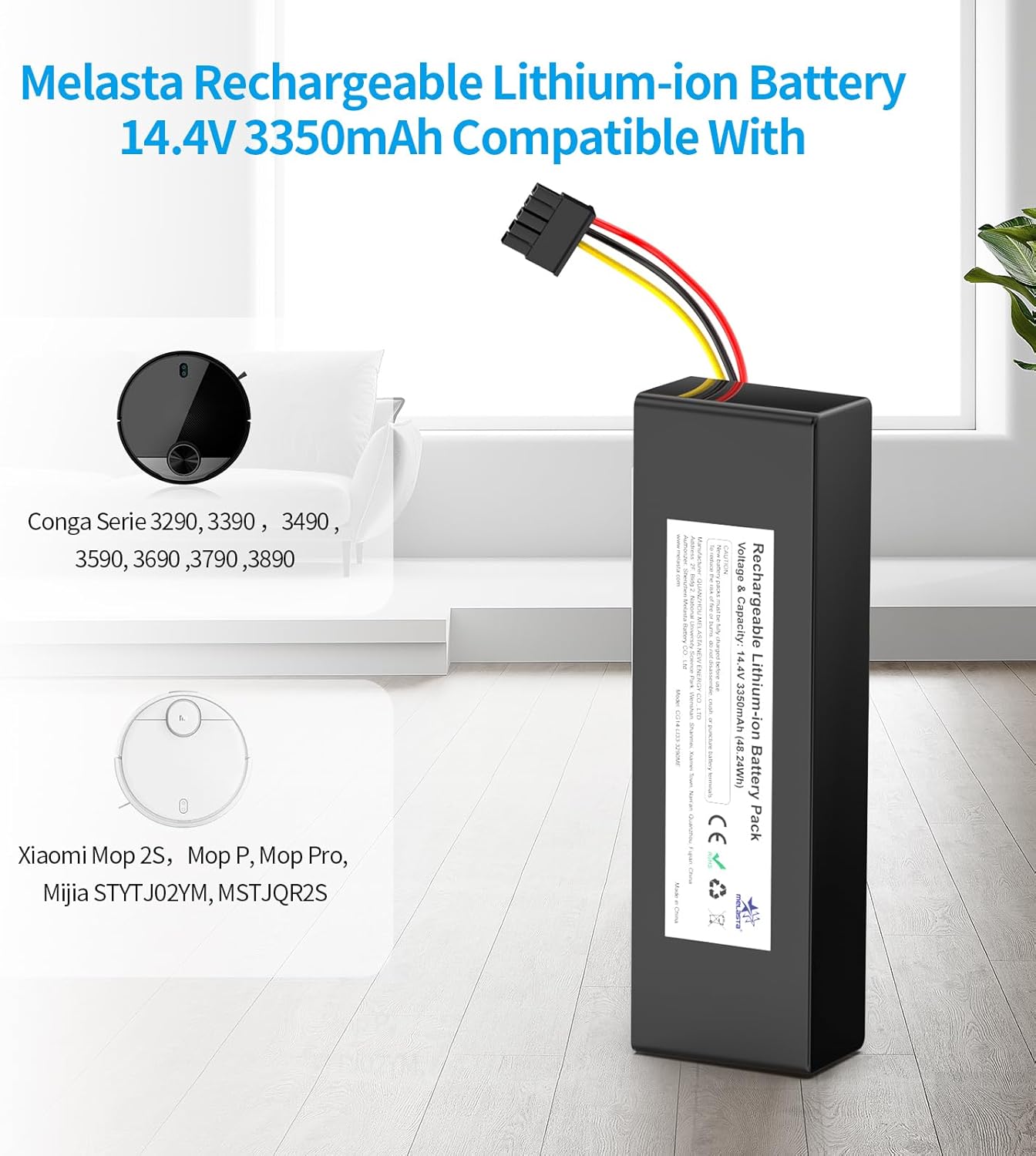 Detalle 2 de Melasta Batería 14,4V 3350mAh para Xiaomi Conga y Mijia🧹