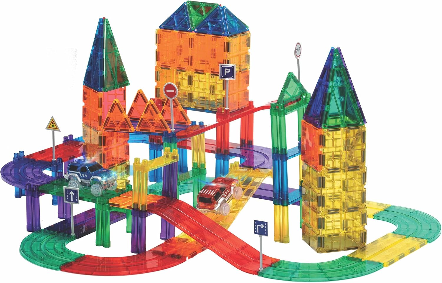 Detalle 2 de Playmags 182 – zestaw 200 płytek magnetycznych z torem i 2 samochodami