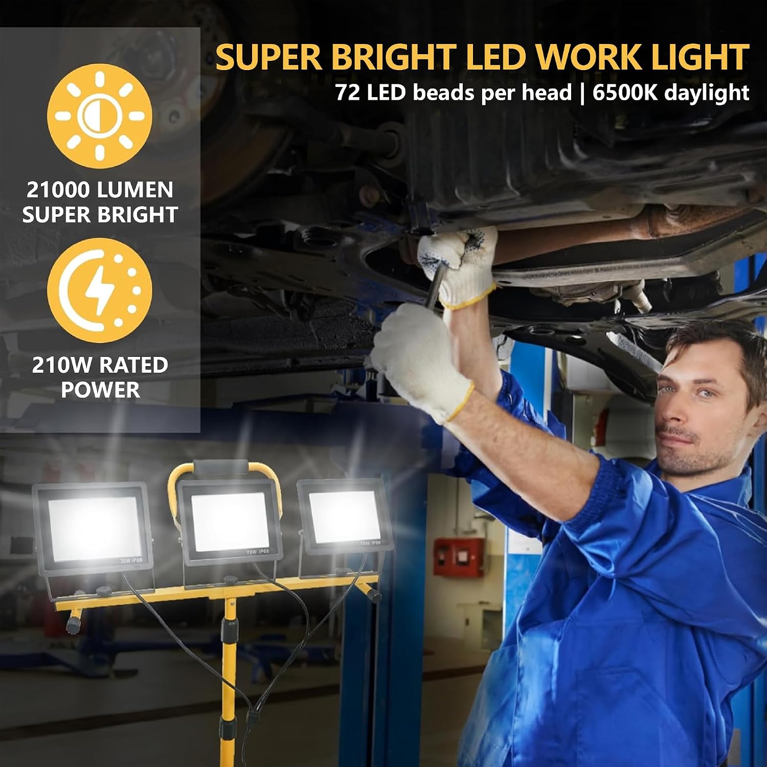 Detalle 2 de Jefedana Jefedana-Work Light 3-Head LED Work Light, 21,000 Lumens, IP66