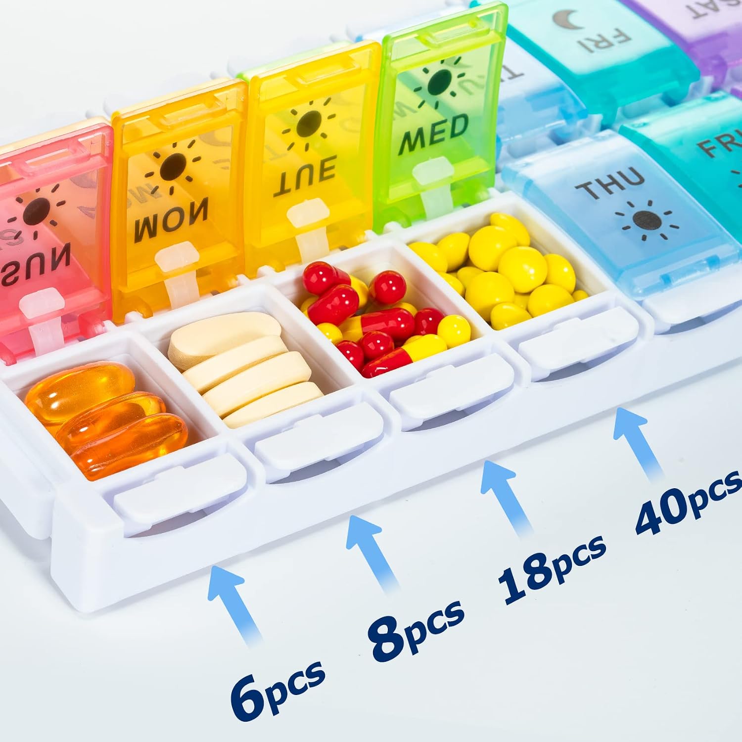 Detalle 2 de Large 7 Day Pill Organiser – 2 Times a Day, XL Weekly Dosette Box