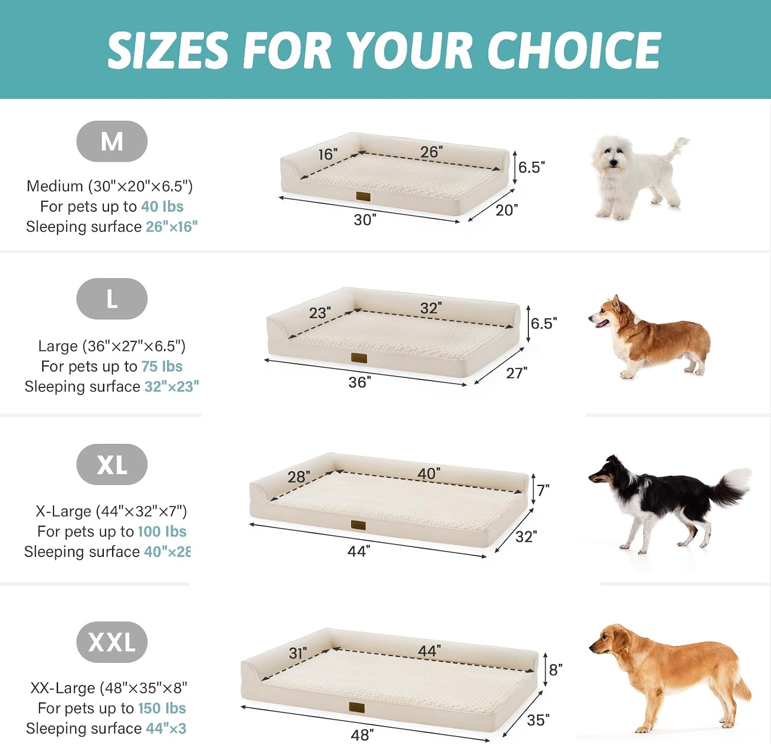 Detalle de COZY KISS Orthopädisches Hundebett – L-Form, 36x27x6,5 Zoll, Beige