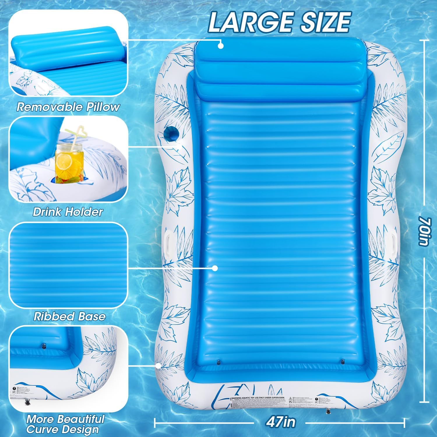 Detalle de BAIAI Inflatable Adult Pool Lounger Float - Large Beach Sun Tanning Float